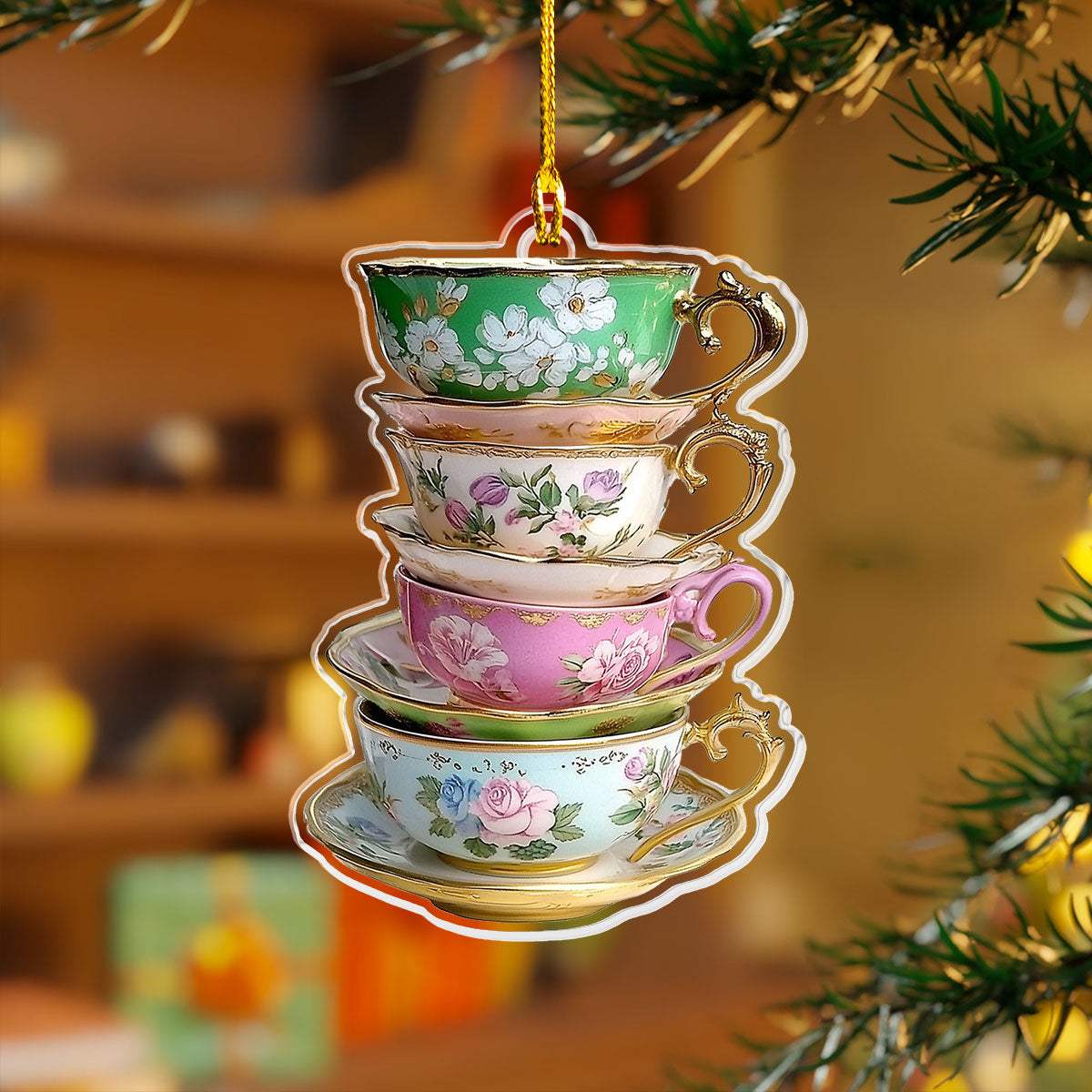 Acrylic Ornament Vintage Teacup Stack Beautiful Home Ornament Gift