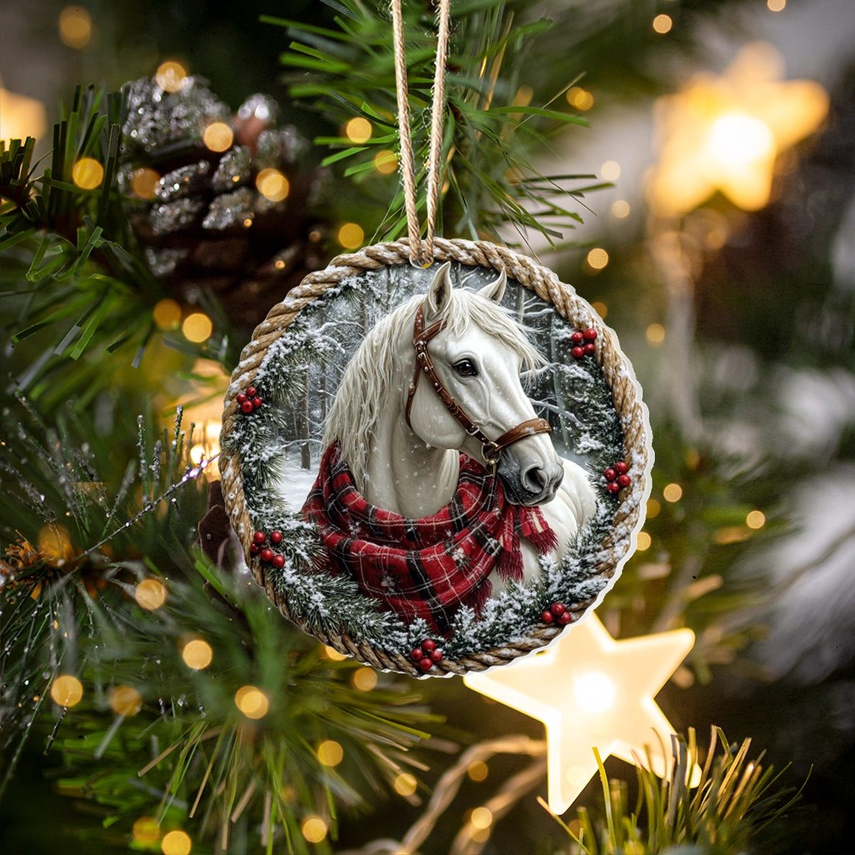 Acrylic Ornament White Horse In Winter Heartfelt Ornament For Mom