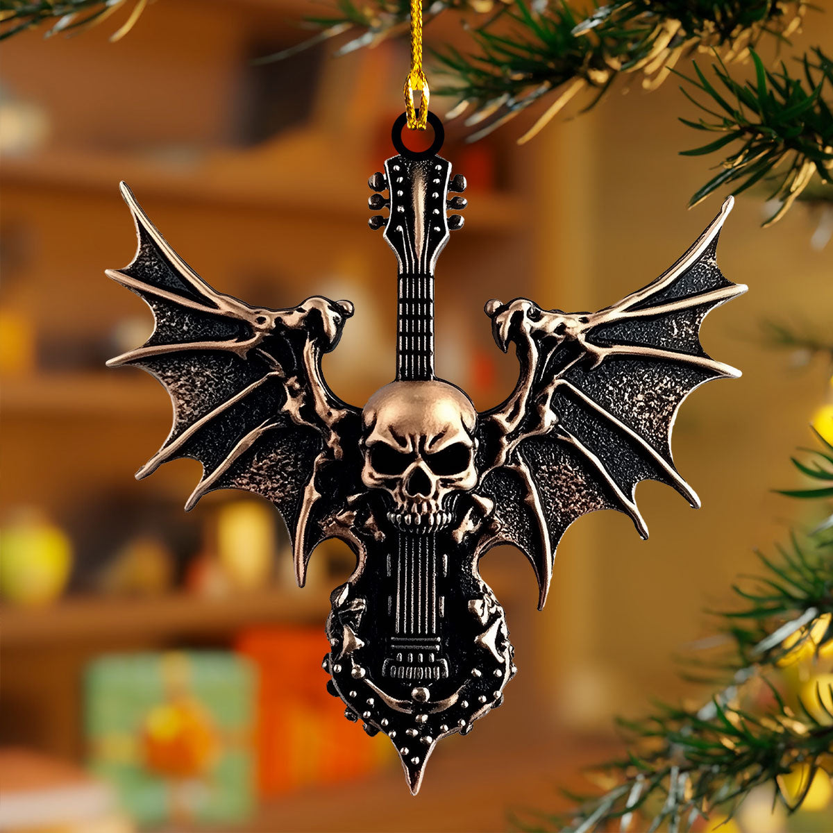 Acrylic Ornament Winged Skull Guitar Heartwarming Holiday Decoration