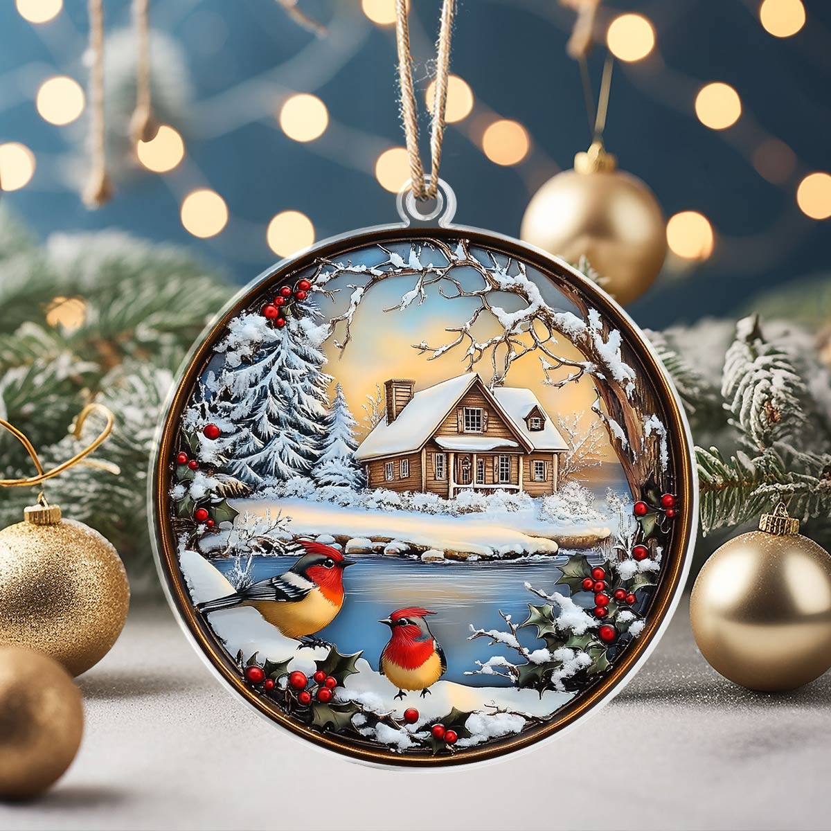 Acrylic Ornament Winter Cabin Pack Discount Unique Merch Gift Idea Perfect Holiday Tree Decoration