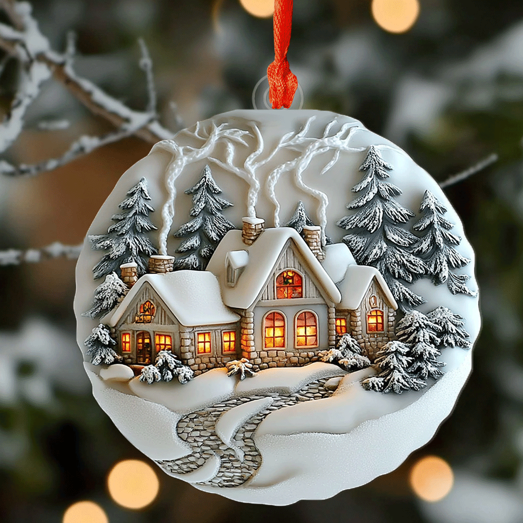 Acrylic Ornament Winter Village Heartwarming Family Ornament Keepsake