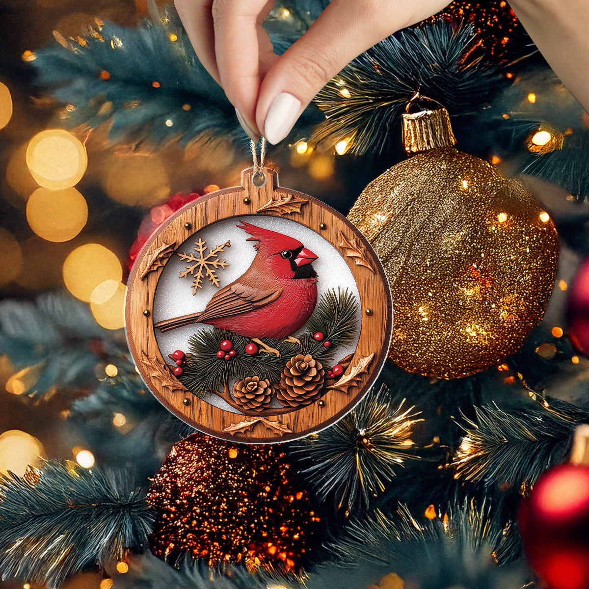 Acrylic Ornament Wooden Cardinal Must-Have Holiday Tree Ornament
