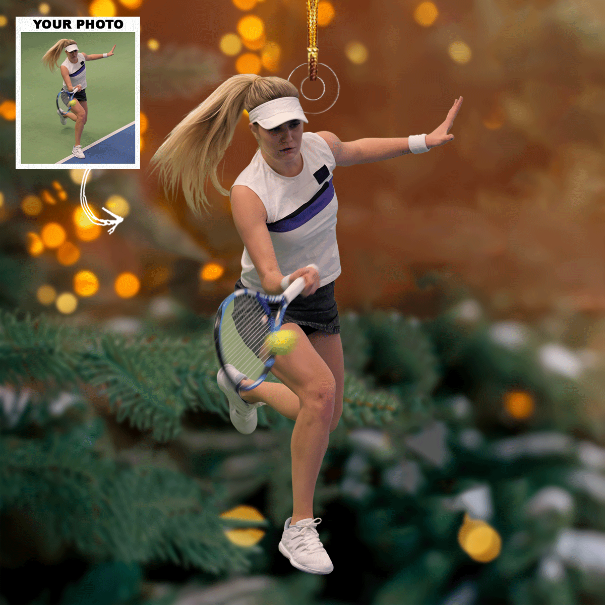 Action In Style Personalized Photo Mica Ornament Gift For Tennis Lovers Family Members