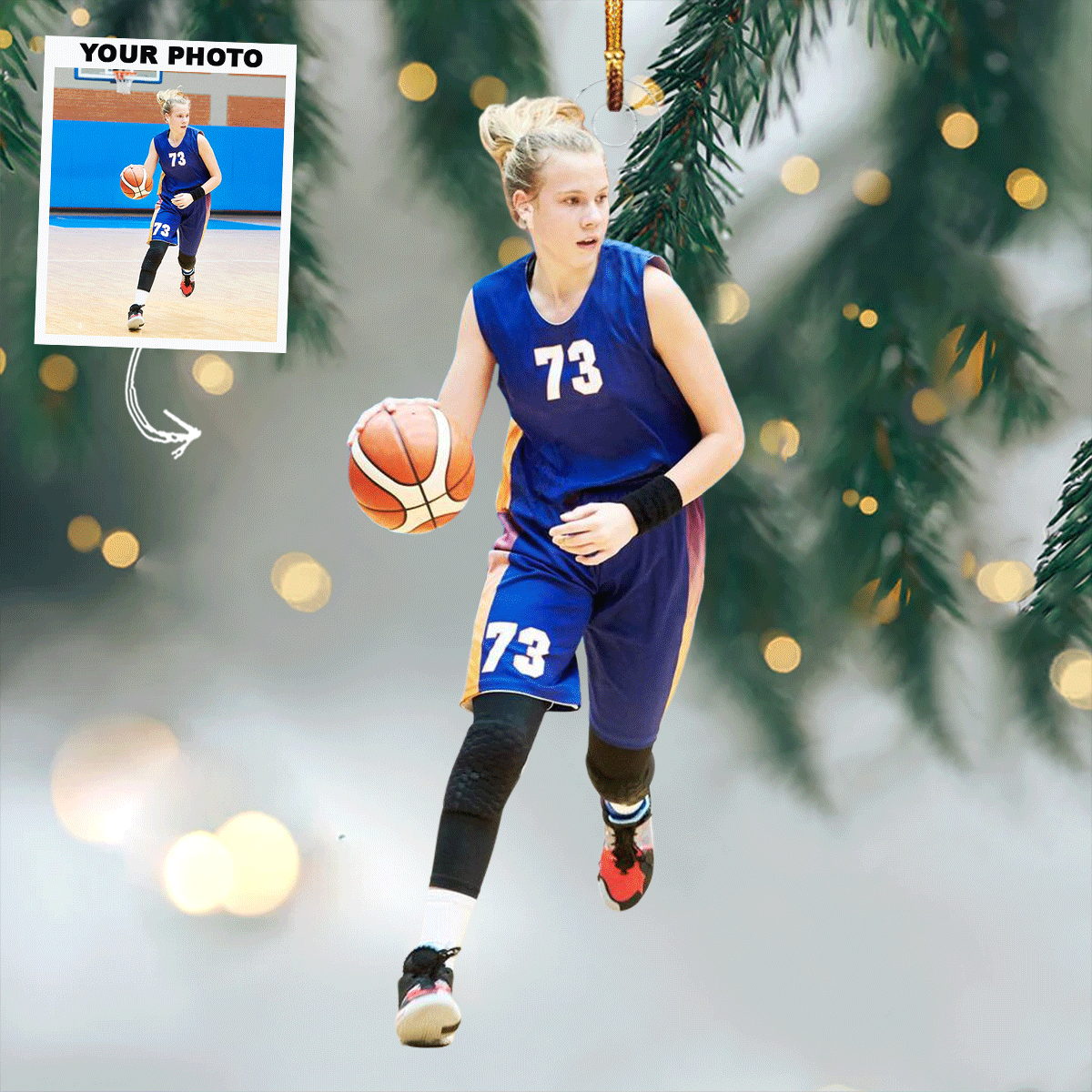 Action Pose Personalized Photo Mica Ornament Gift For Basketball Lovers Family Members