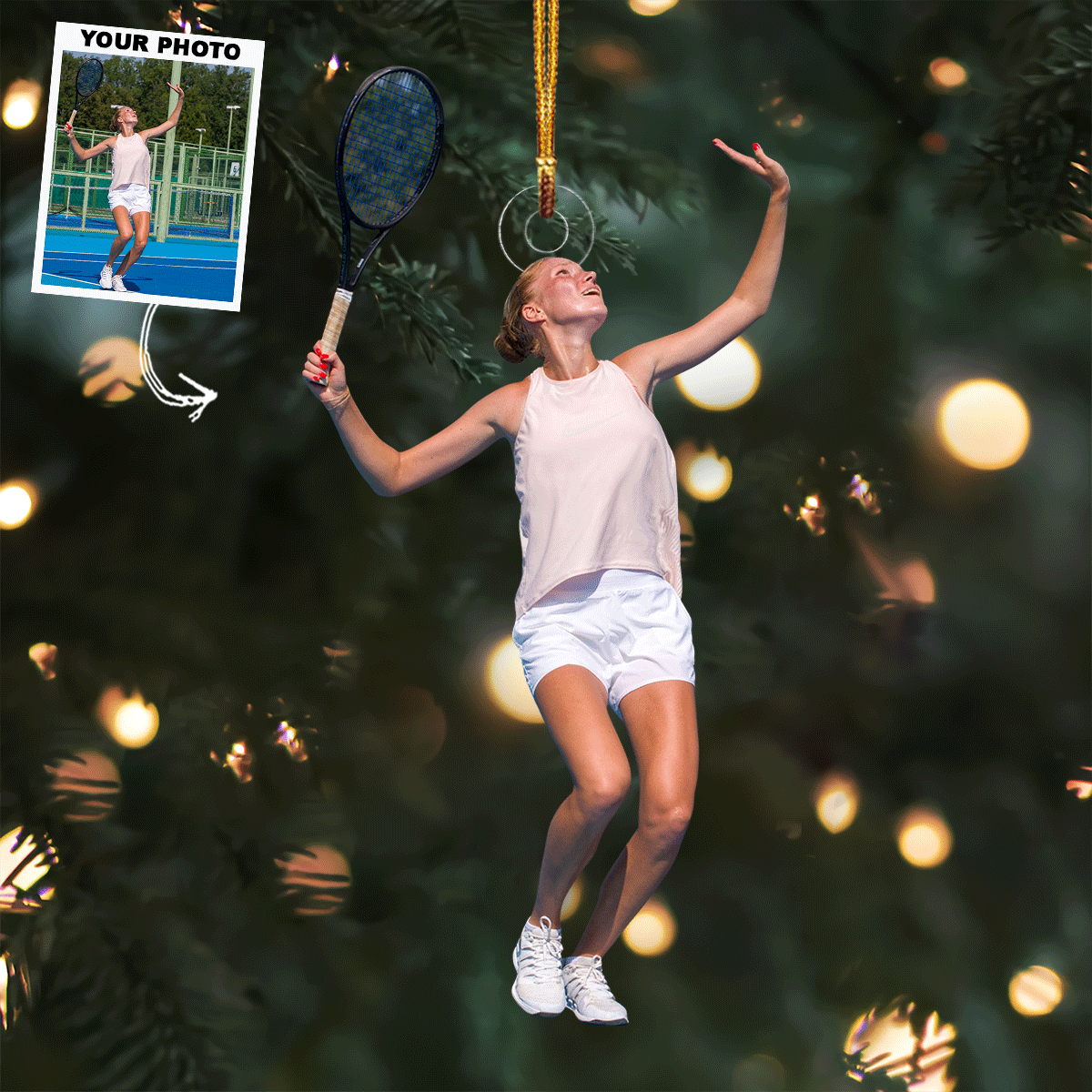 Action Pose Personalized Photo Mica Ornament Gift For Tennis Lovers Family Members Wif