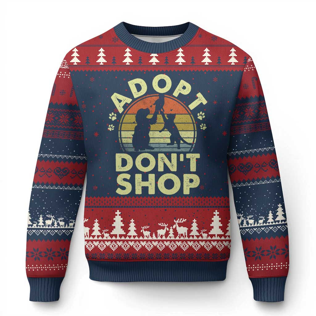 Adopt Don't Shop Ugly Christmas Sweater Cat Dog Rescue Animal Lovers Volunteer Jumper Gifts