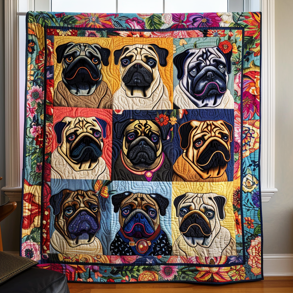 Adorable Baby Pugs Quilted Blanket Best Christmas Gifts For Dog Lovers