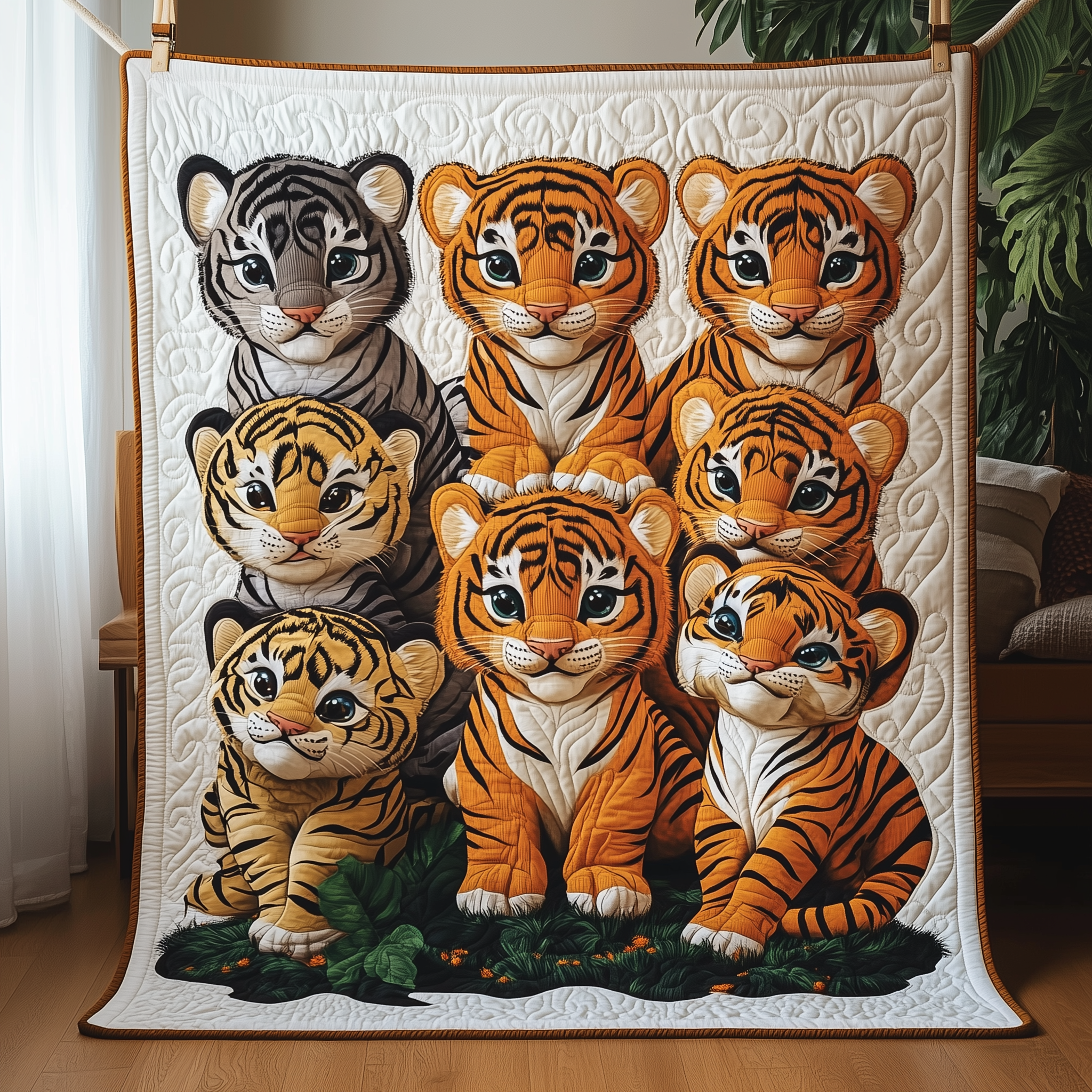 Adorable Baby Tiger Stripe Quilted Blanket Kids Bedroom Jungle Theme Gifts For Tiger Lovers