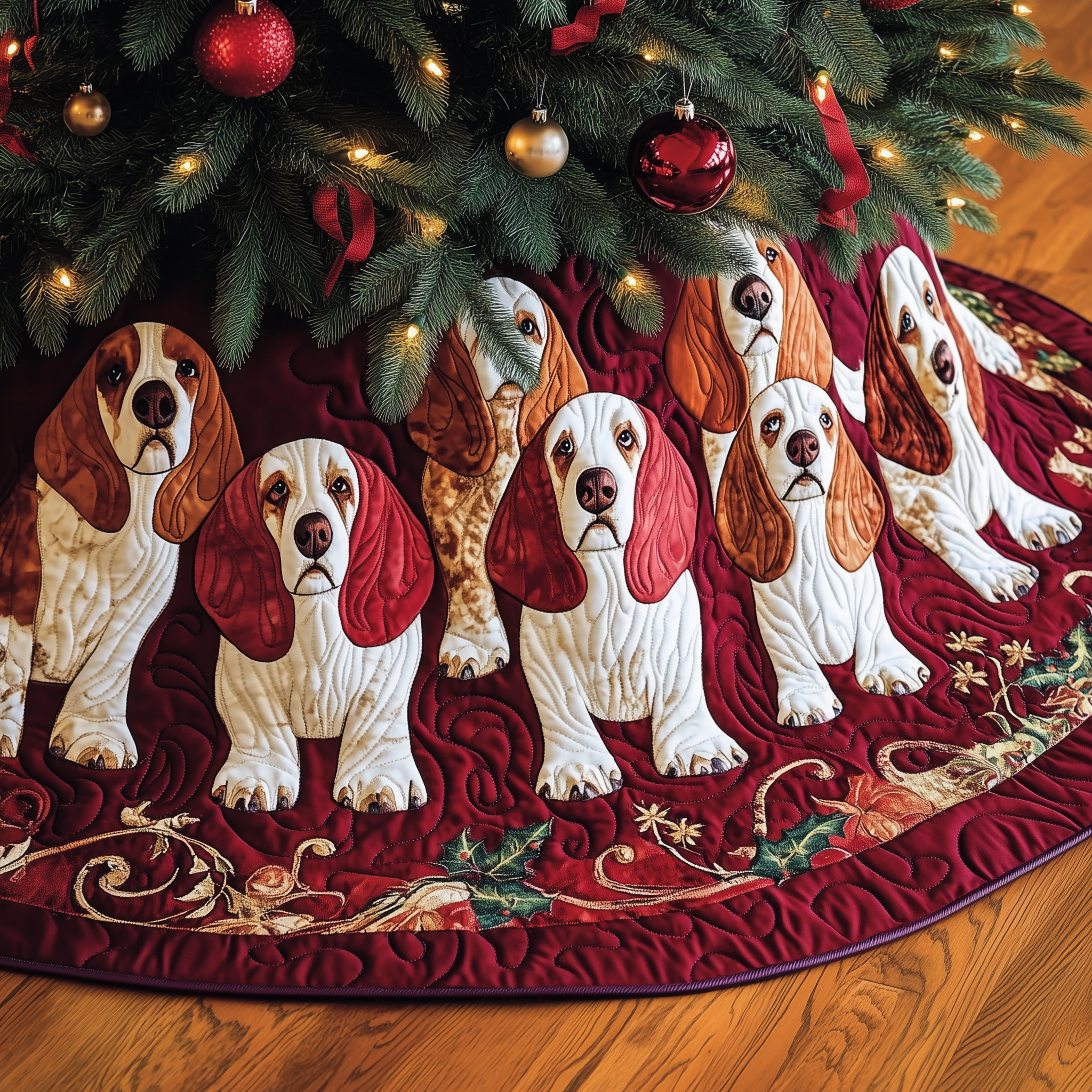 Adorable Basset Hound Christmas Tree Surround Quilted Puppy Pattern Holiday Gift for Dog Enthusiasts