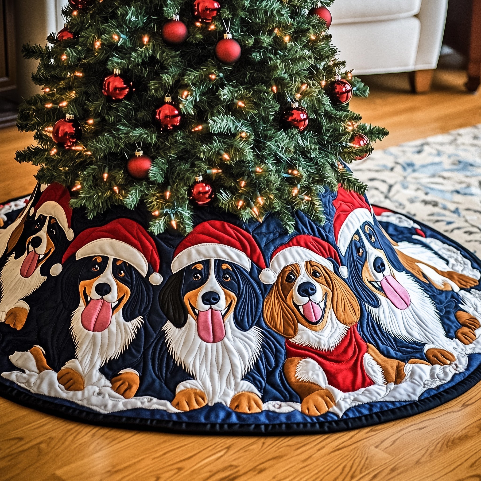 Adorable Basset Hound Dog Tree Skirt Quilted Holiday Decoration Gift for Dog Lovers