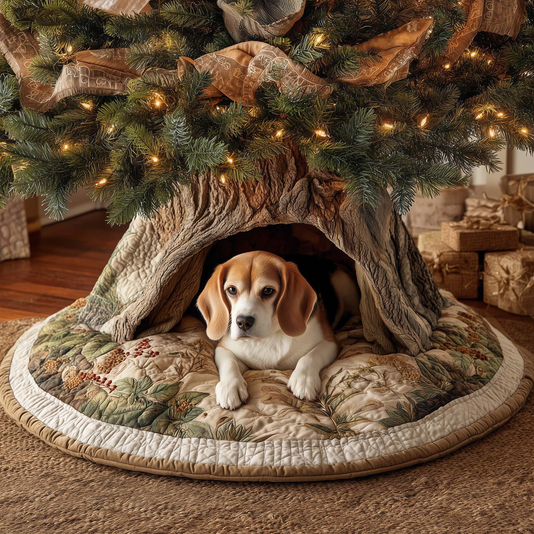 Adorable Beagle Christmas Quilted Tree Skirt Animal Themed Winter Decor Dog Owner Gifts
