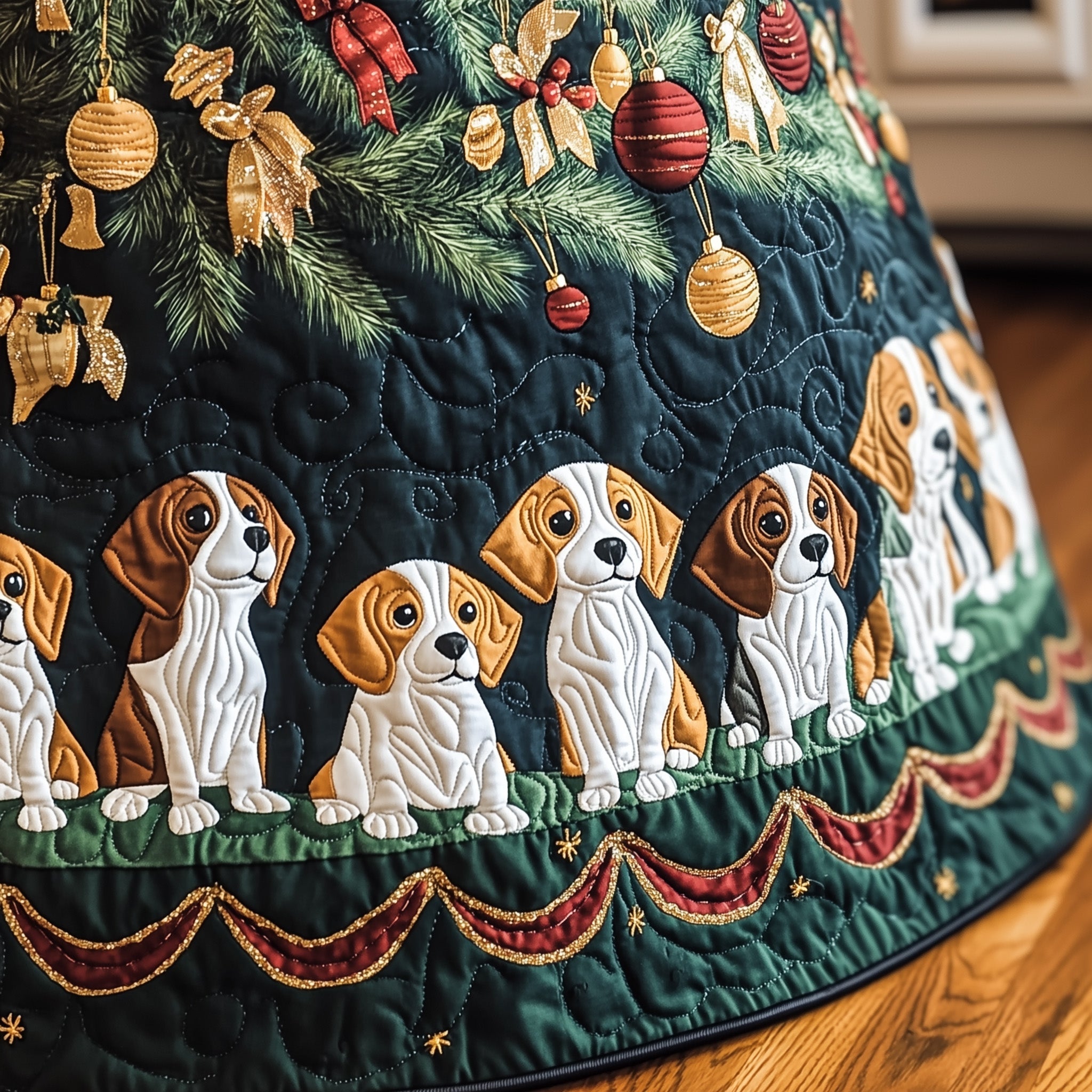 Adorable Beagle Quilted Tree Skirt Birthday Merch Gift