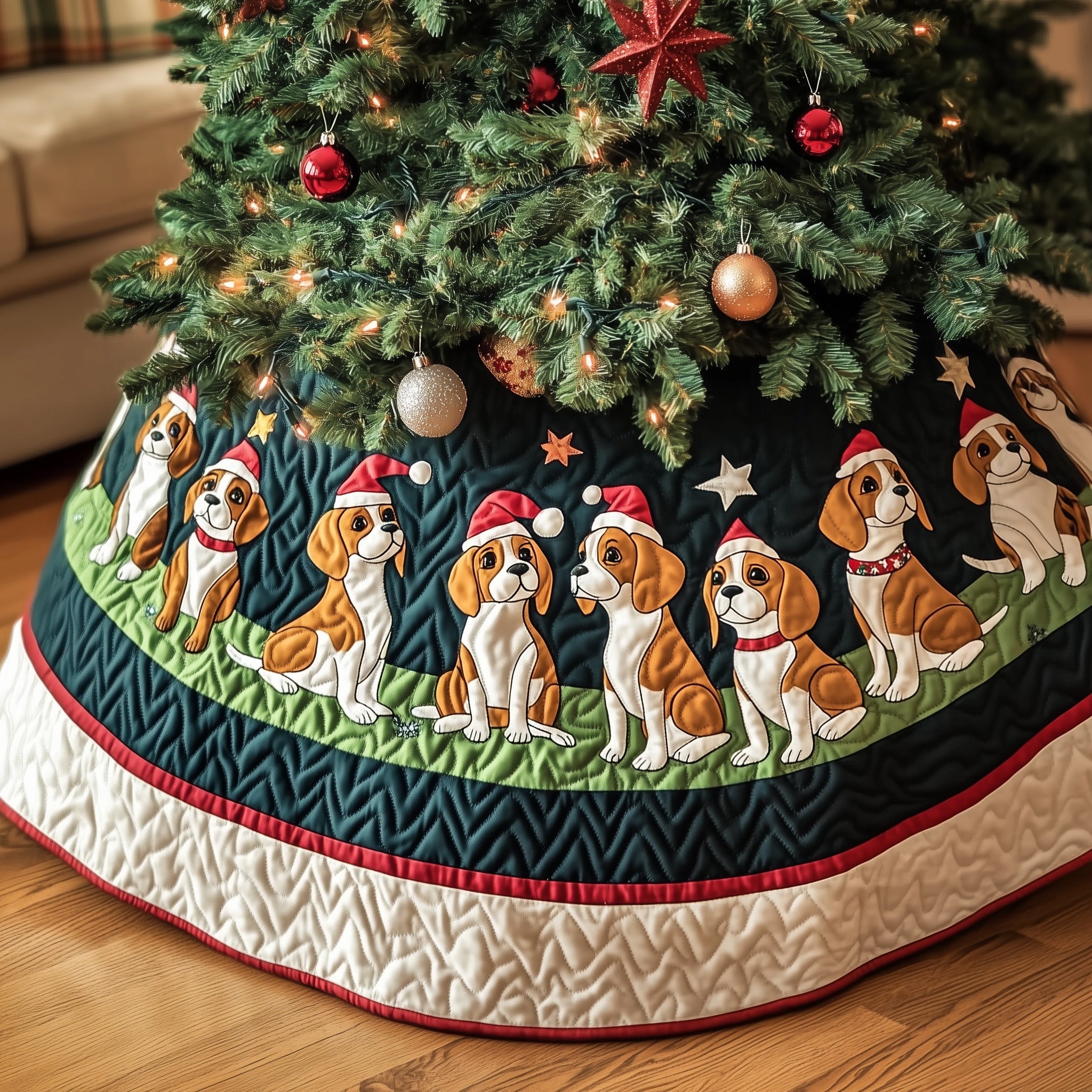Adorable Beagle Quilted Tree Skirt Holiday Merch Gift