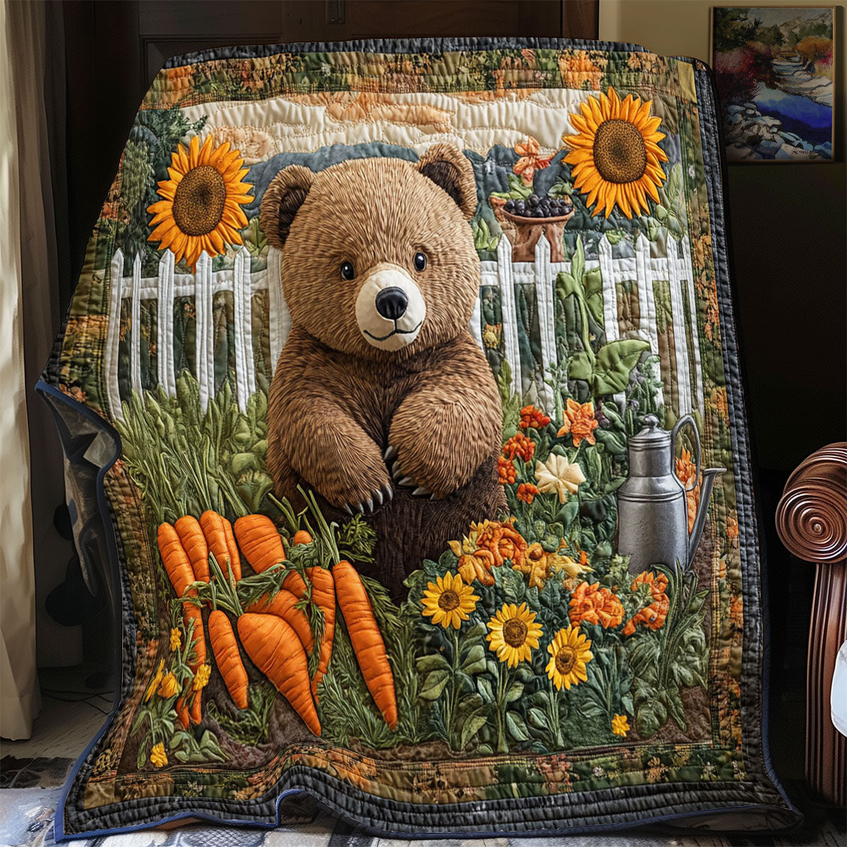 Adorable Bear The Harvest Quilt Blanket Autumn Sofa Blanket Presents For Bear Lovers