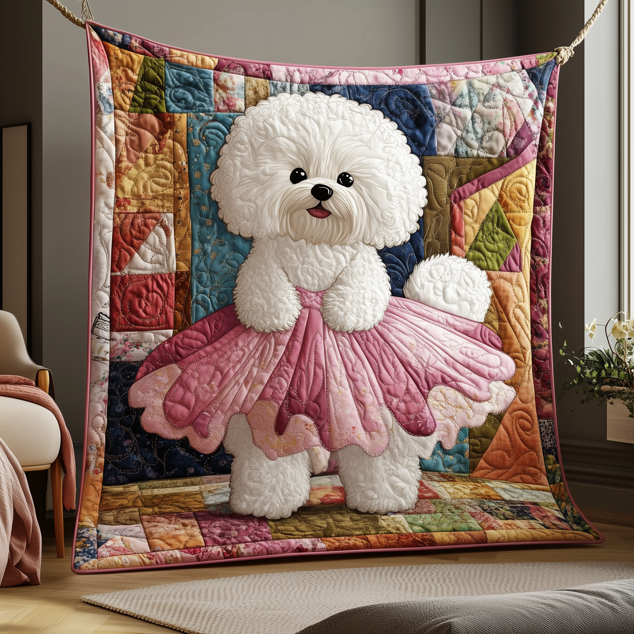Adorable Bichon Frise Fluffy Puppy Quilted Blanket Lovely Dog Bichon Frise Themed Gifts