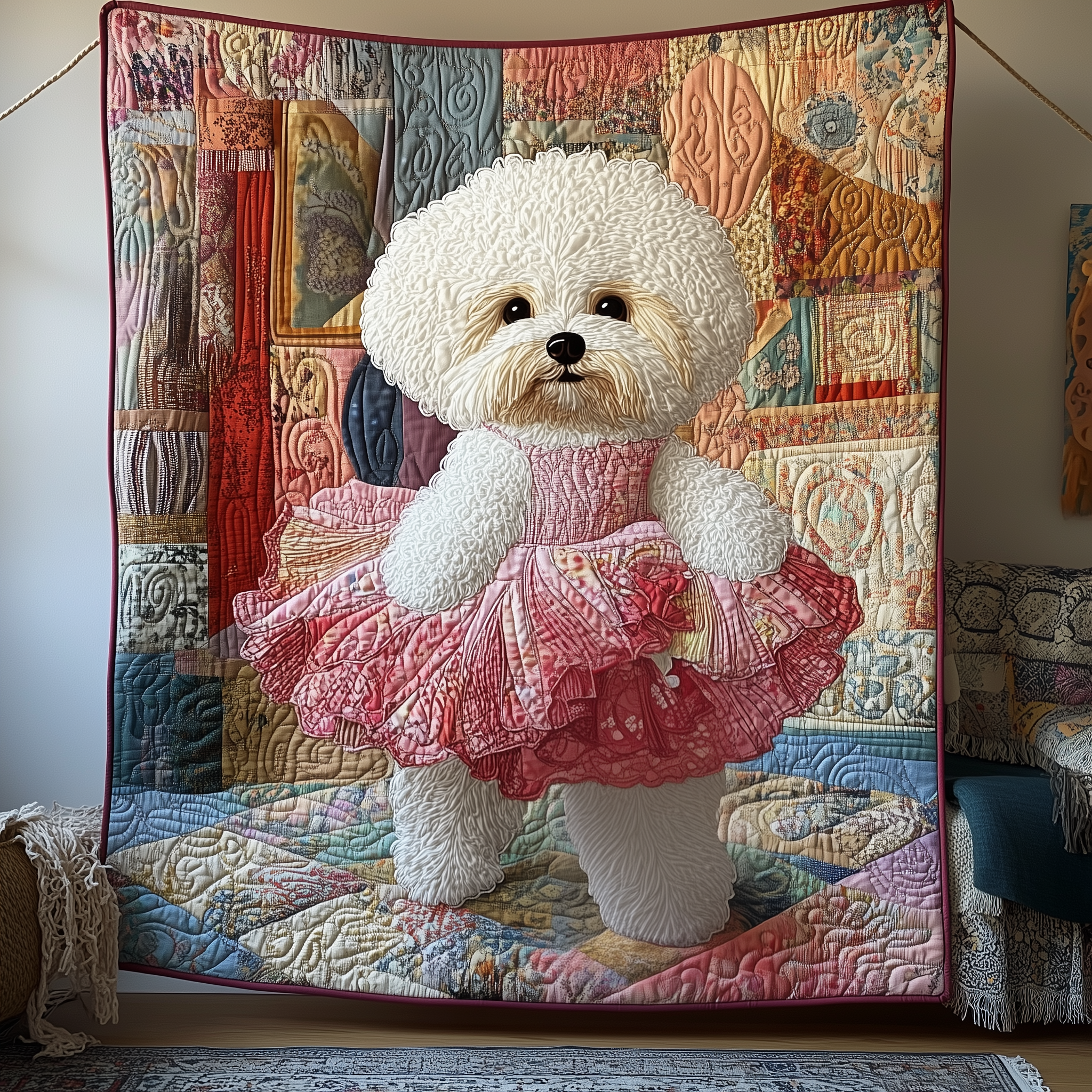 Adorable Bichon Frise Happy Puppy Quilted Blanket Dog Bichon Frise Themed Gifts