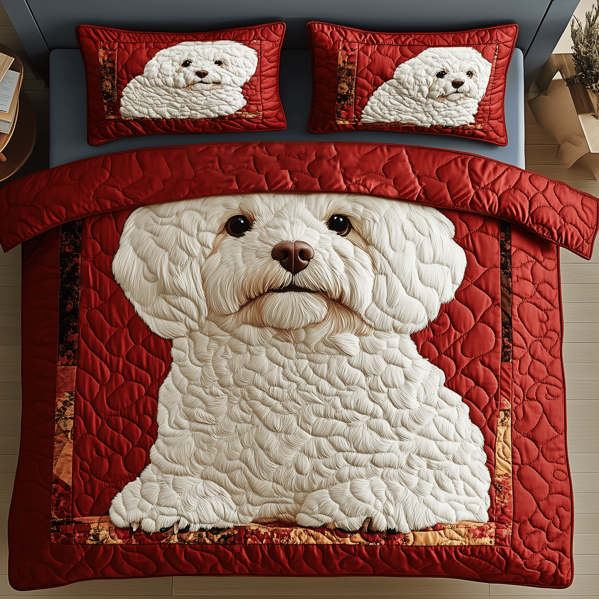 Adorable Bichon Frise Quilted Bedding Set Christmas Bedding Set Unique Christmas Gifts For Parents