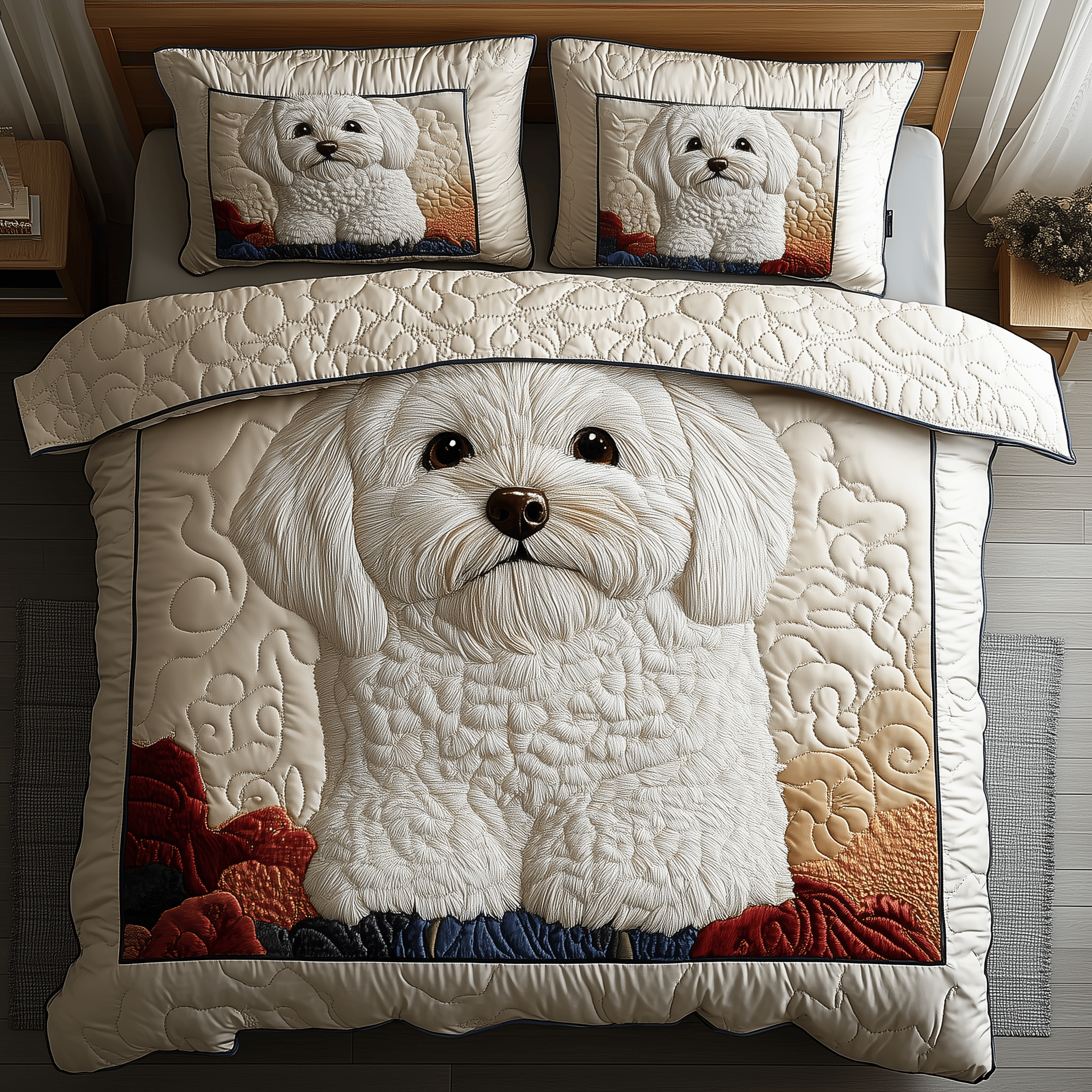 Adorable Bichon Frise Quilted Bedding Set Holiday Xmas Bedding Set Unique Christmas Gifts For Parents