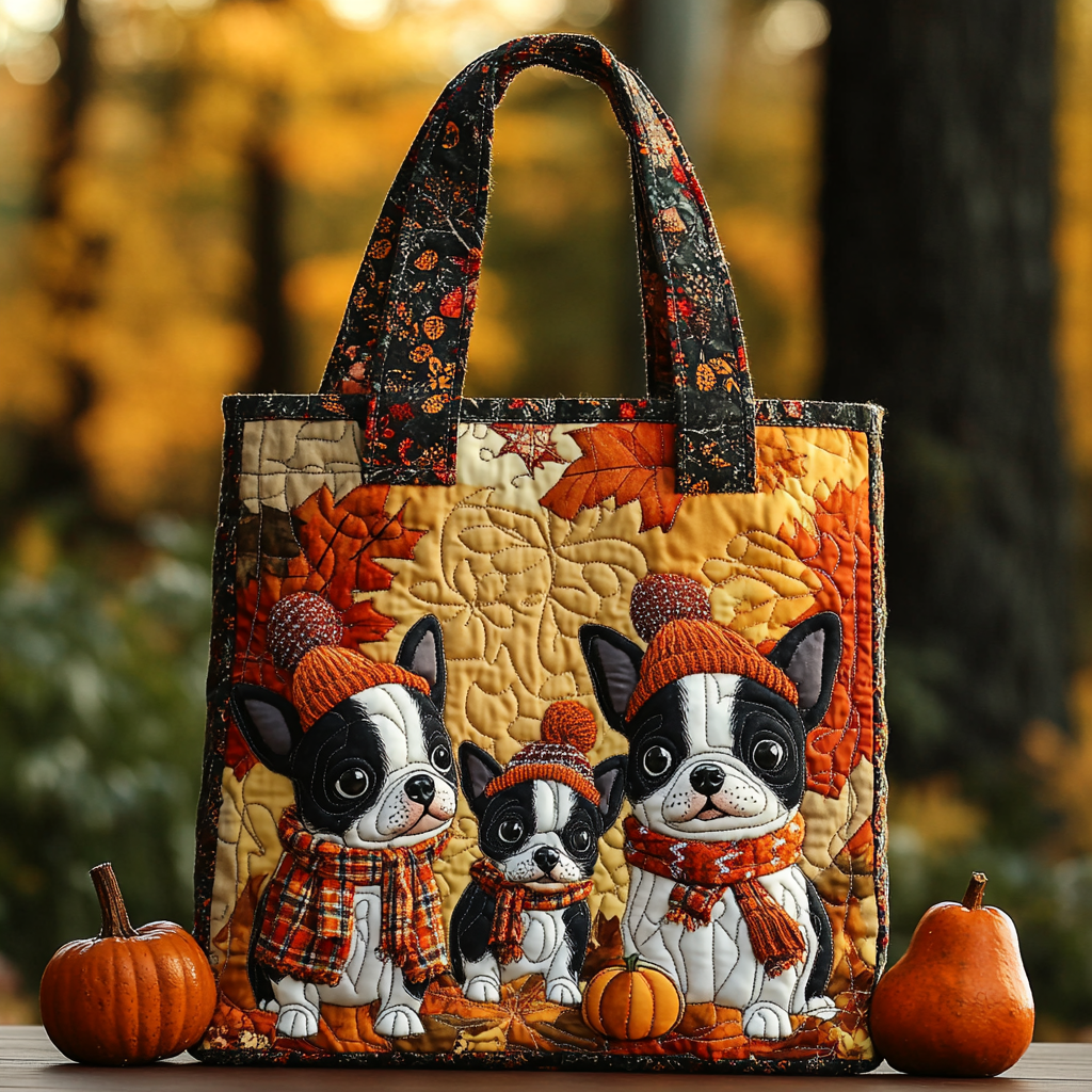 Adorable Boston Terrier Quilted Tote Bag Unique Gifts For Animal Lovers
