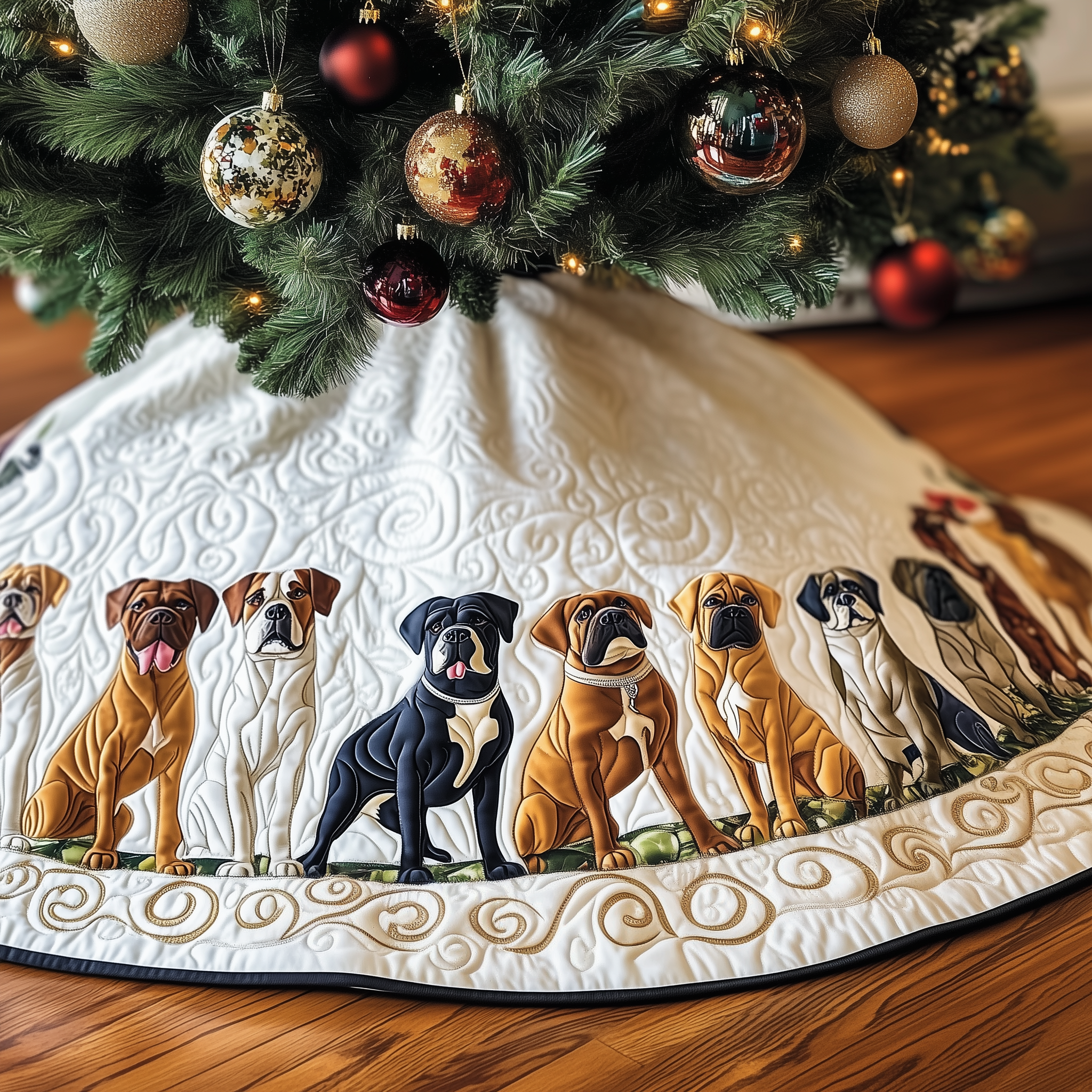 Adorable Bulldog Christmas Tree Skirt Quilted Pet Lover Holiday Gift for Cozy Homes