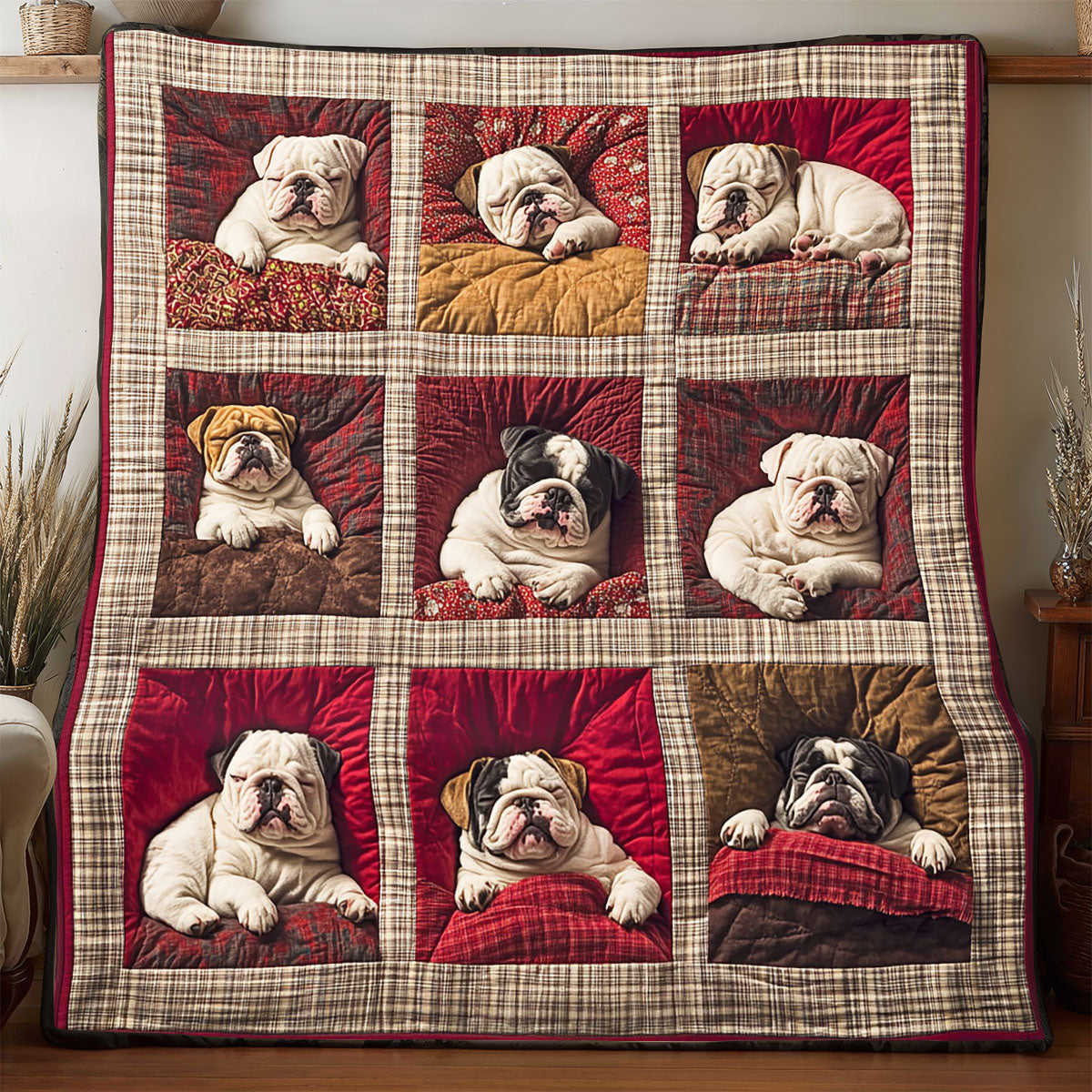 Adorable Bulldogs Quilt Premium Quilt Blanket to Enhance Bedroom Comfort