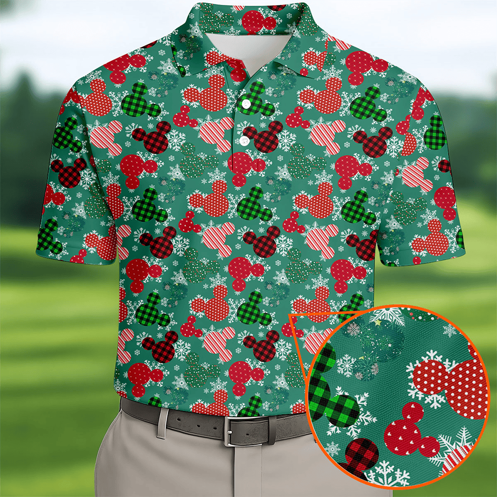 Adorable Cartoon Characters Xmas Golf Shirts Cute Golf Outfit Polo Shirts For Men Christmas Golf Shirt