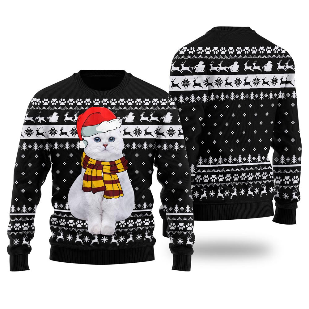 Adorable Cat Custom Pet Christmas Sweater Black Ugly Xmas Sweaters For Couples