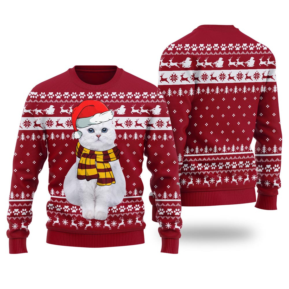 Adorable Cat Custom Pet Christmas Sweater Cardinal Red Christmas Sweaters For Men And Women