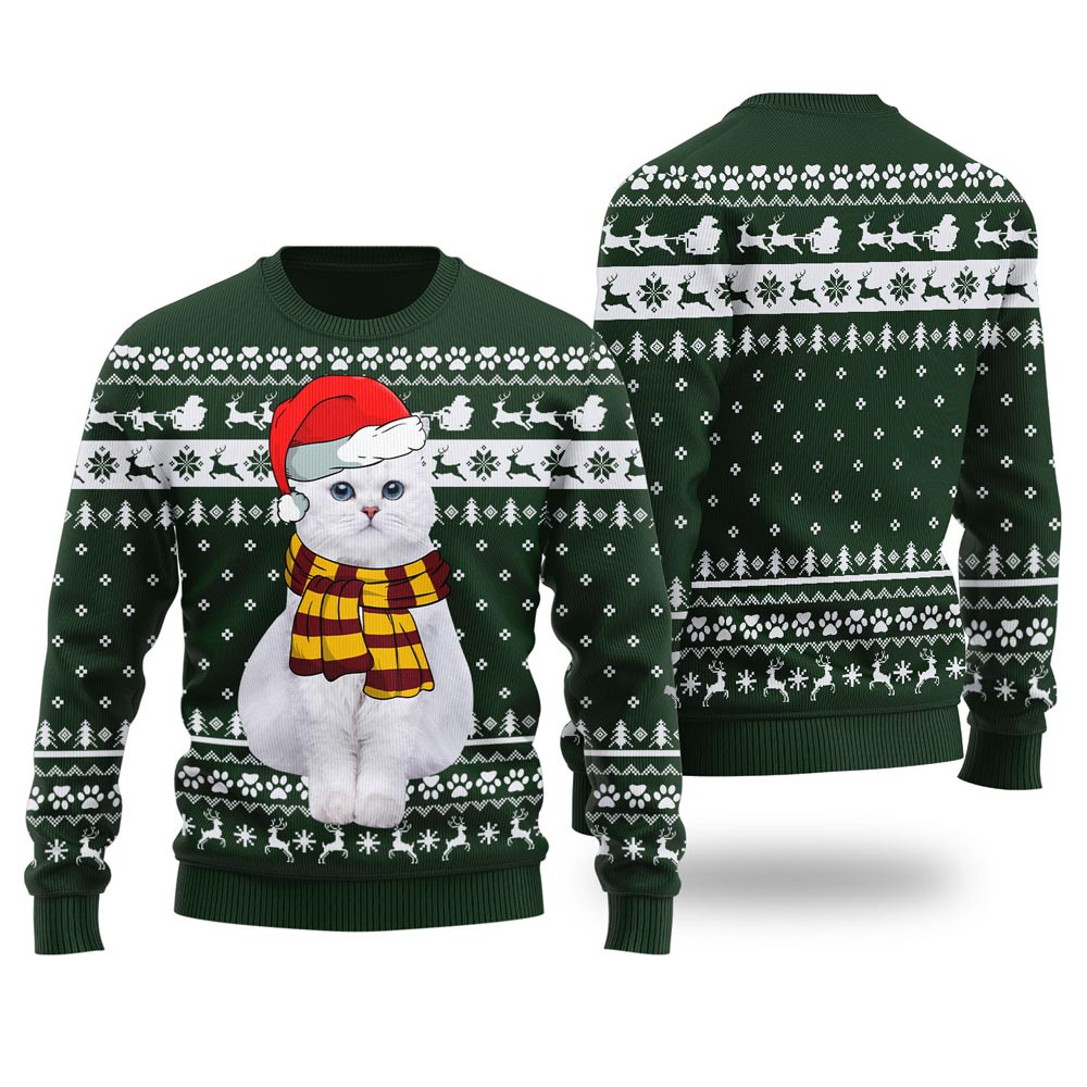 Adorable Cat Custom Pet Christmas Sweater Forest Green Christmas Gift Ideas For Wife