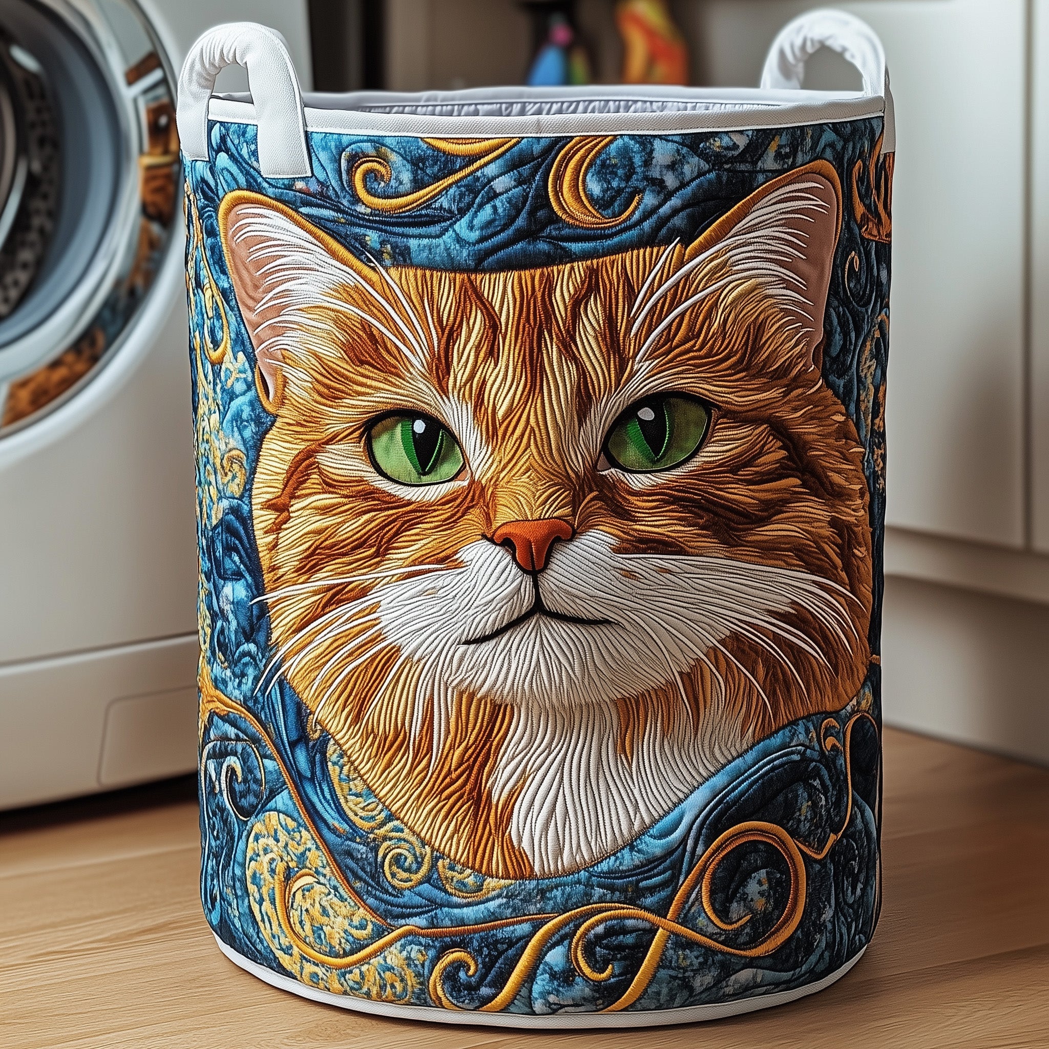 Adorable Cat Quilted Laundry Basket Thanksgiving Merch Gift
