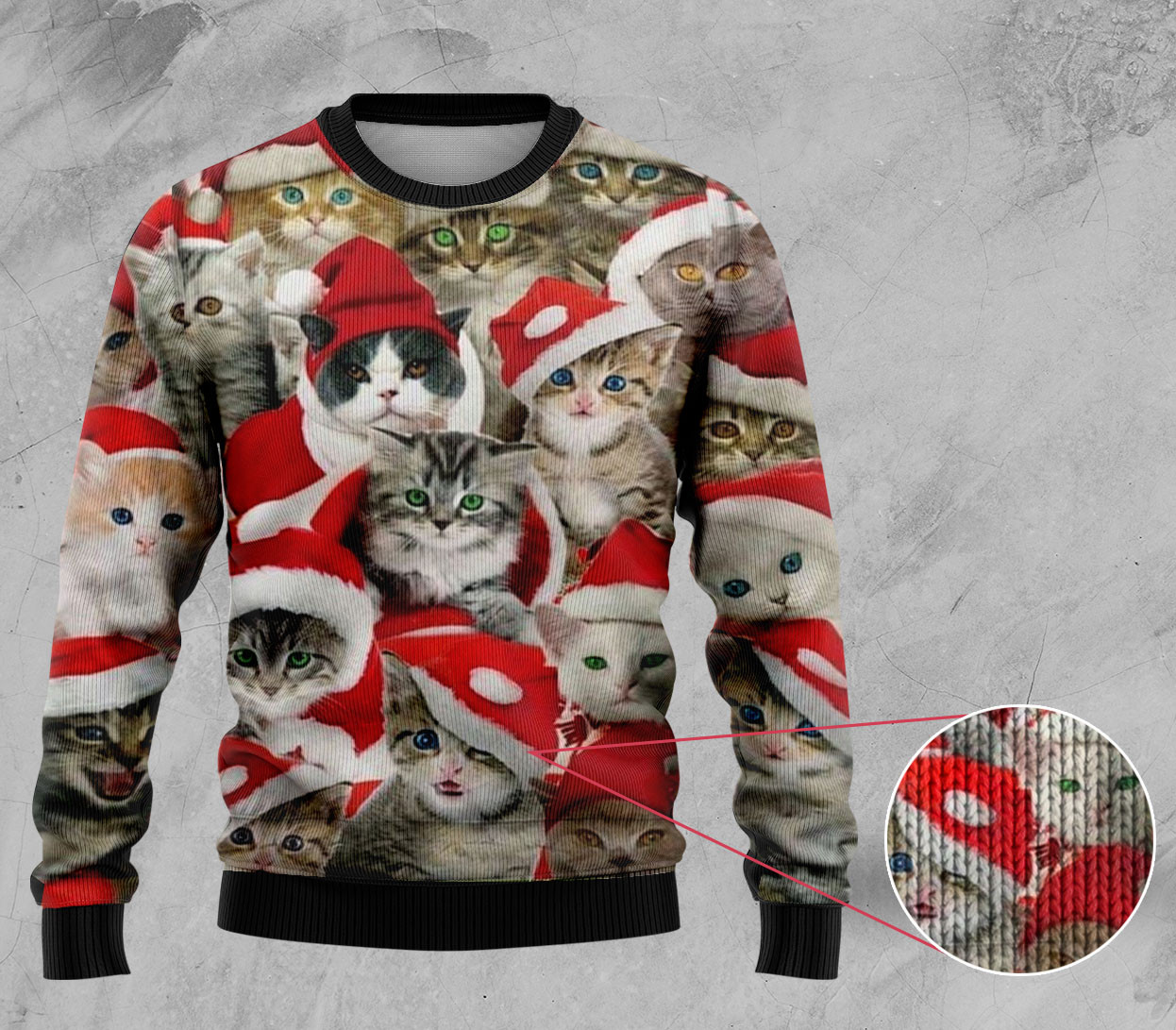Adorable Cat with Red Hat Ugly Sweater for Cat Lovers' Christmas