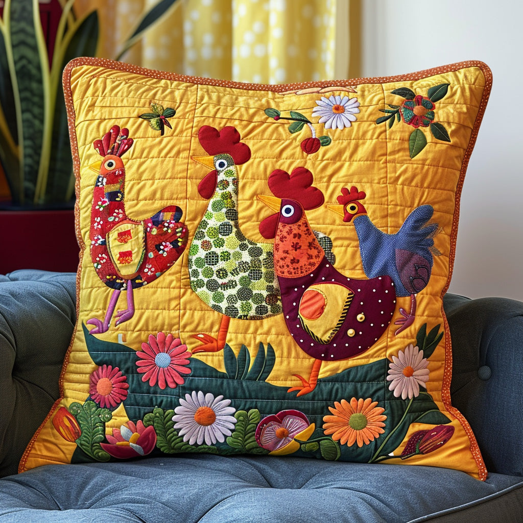 Adorable Chickens Quilted Pillow Case Home Decor Gifts For Chicken Lovers