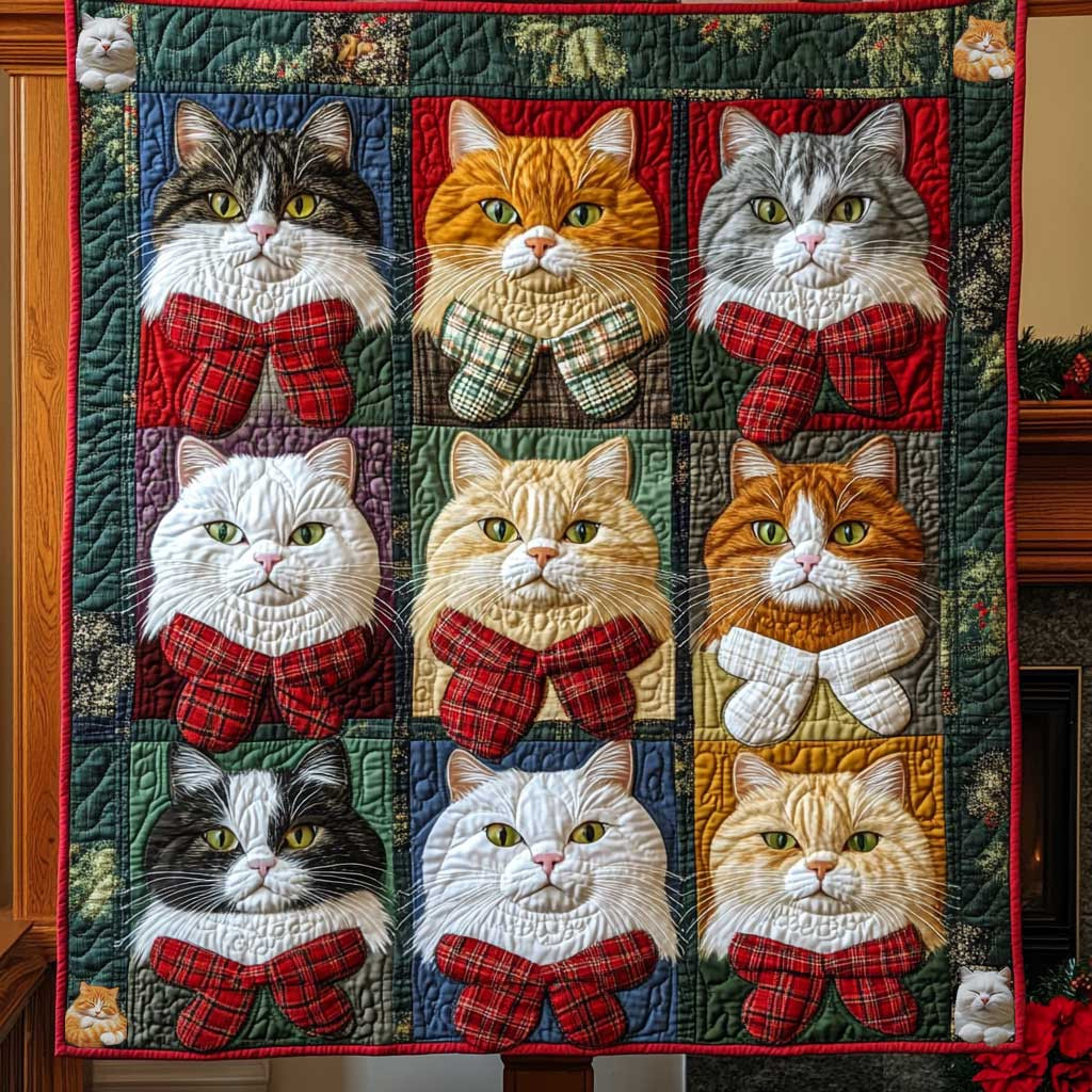 Adorable Christmas Cat Quilt Blanket King Size Throw Blanket Best Father's Day Gifts For Dad