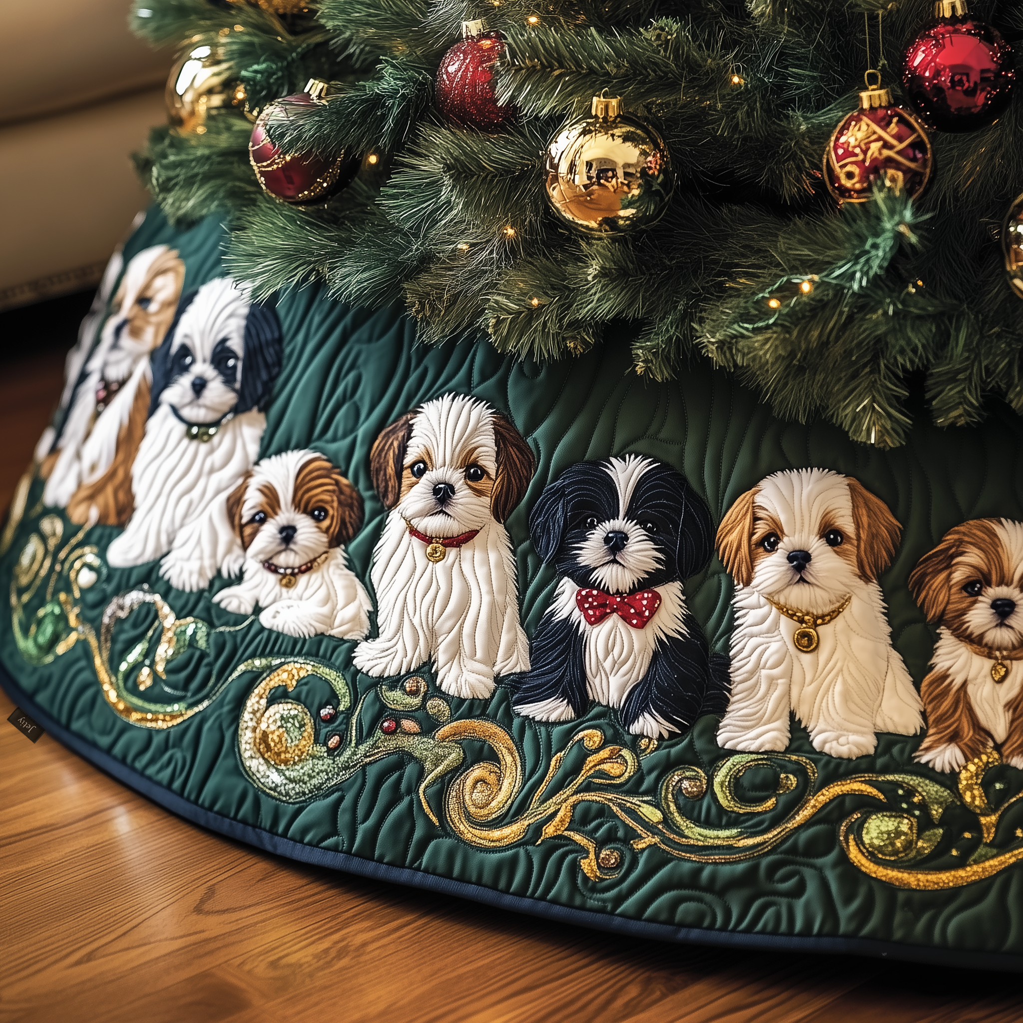 Adorable Christmas Shih Tzu Quilted Tree Skirt Merch For Friends