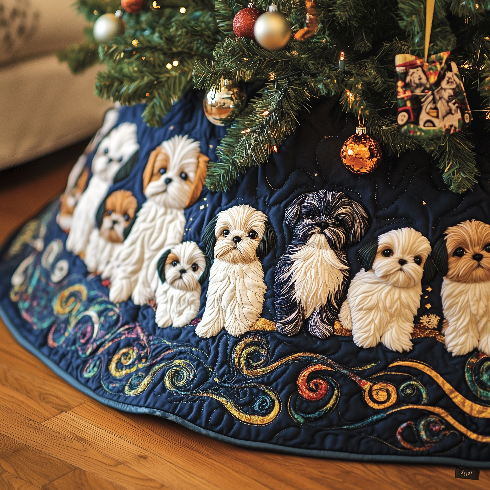 Adorable Christmas Shih Tzu Quilted Tree Skirt Merch For Kids