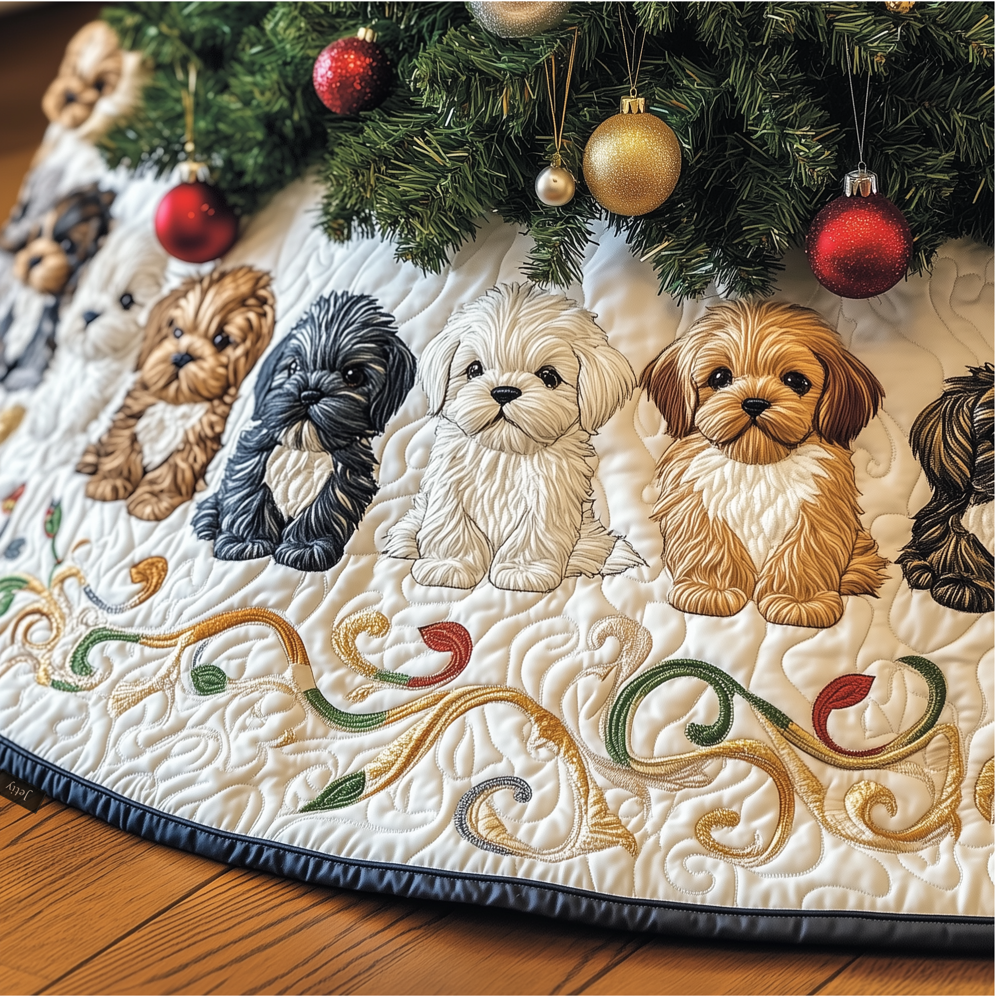 Adorable Christmas Shih Tzu Quilted Tree Skirt Thanksgiving Merch Gift