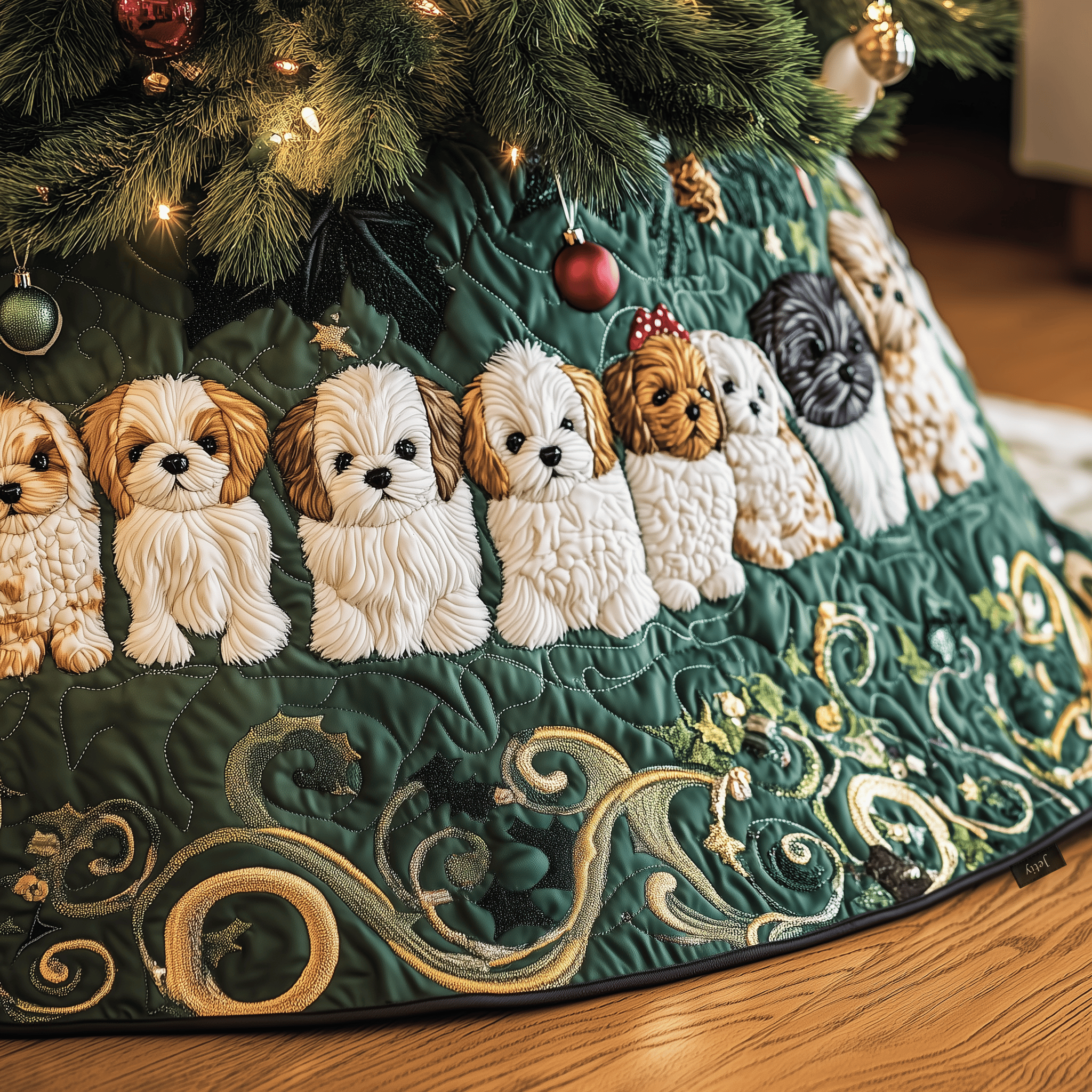 Adorable Christmas Shih Tzu Quilted Tree Skirt Xmas Tree Base Cover Decorations Best Gifts For Shih Tzu Lovers