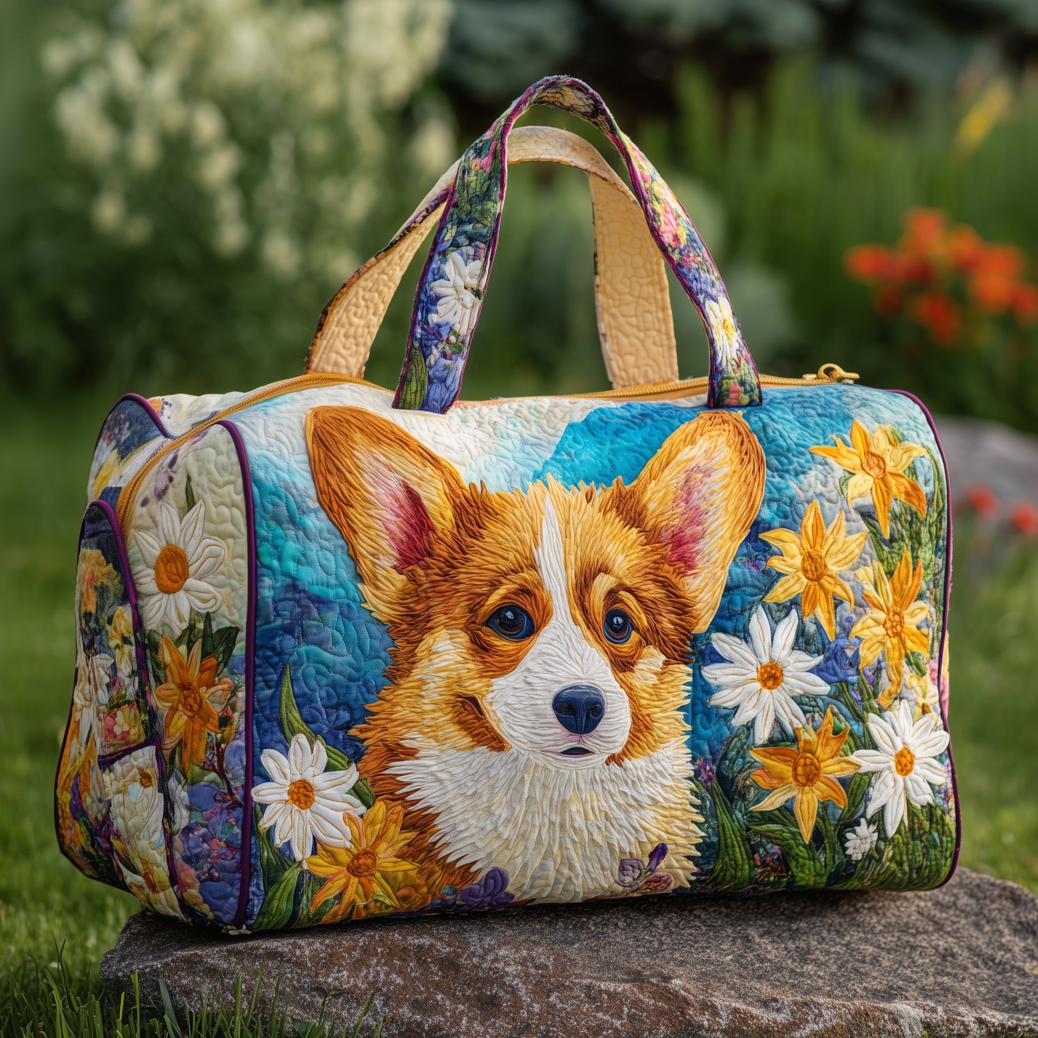 Adorable Corgi Quilted Duffle Bag Spring Gift Idea
