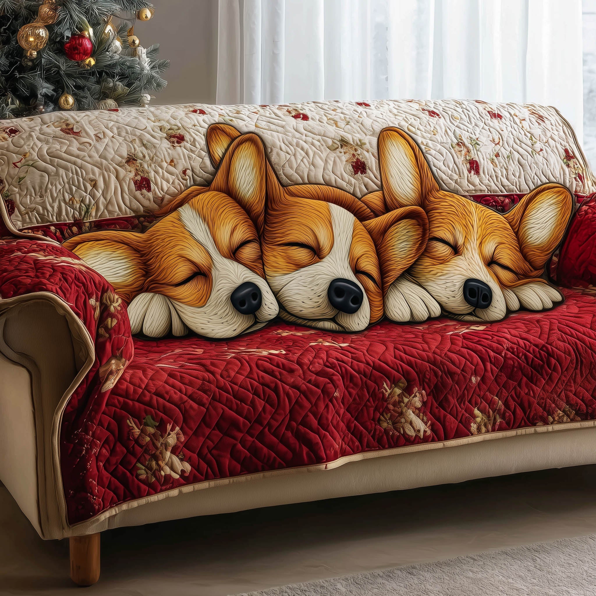 Adorable Corgi Quilted Sofa Cover Cute Pembroke Puppy Corgi Owner Gifts