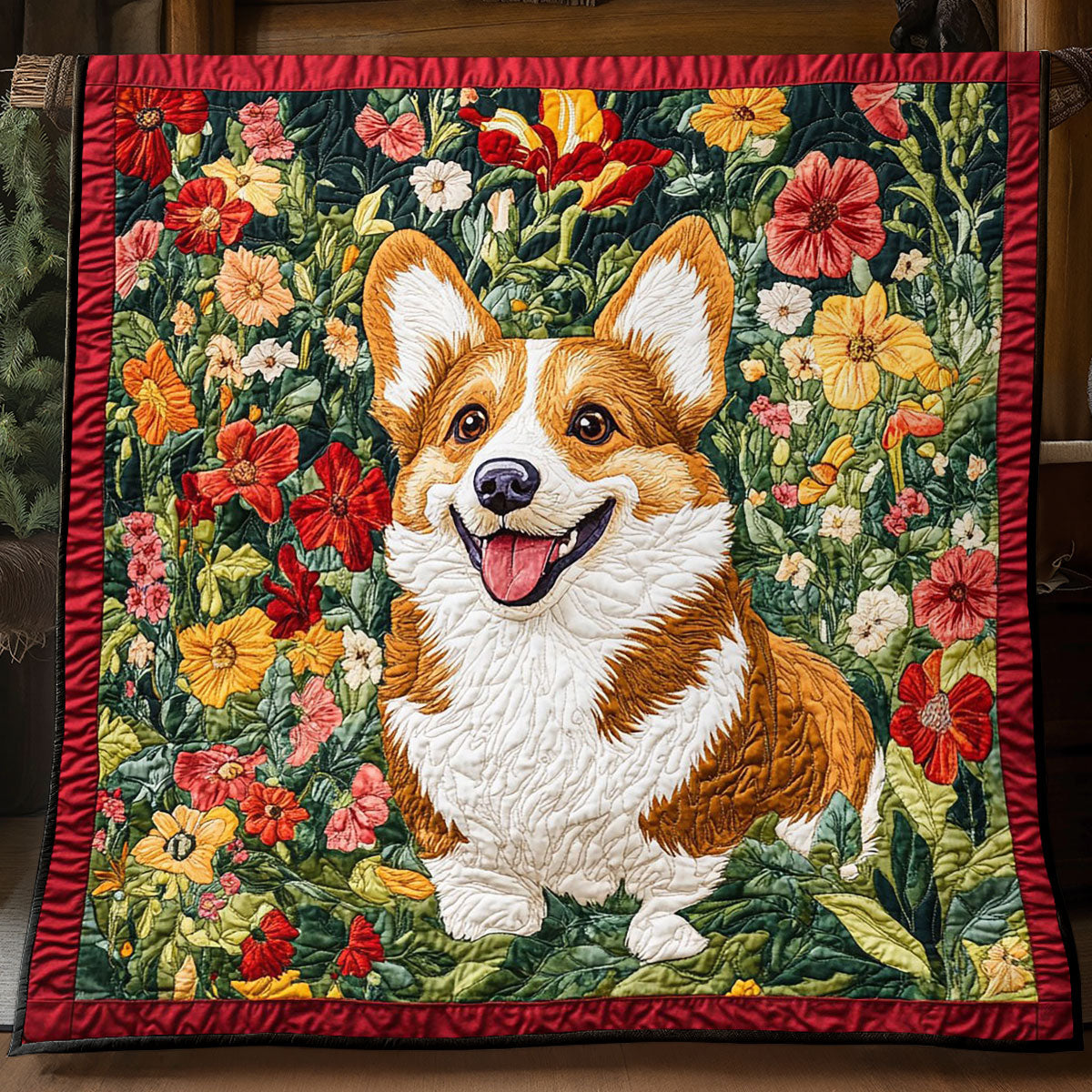 Adorable Corgi Smile Quilted Blanket Queen Size Blanket Xmas Gifts For Aunts And Uncles