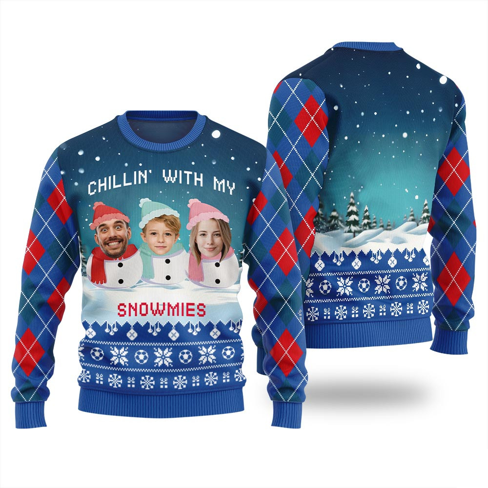 Adorable Custom Face Family Snowman Ugly Christmas Sweater Ugly Christmas Sweaters For Sale