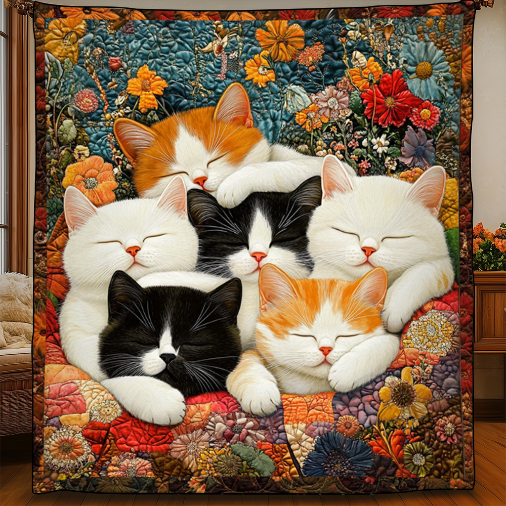 Adorable Cute Lazy Cat Floral Quilted Blanket Cute Kitten Gift Ideas For Cat Owners