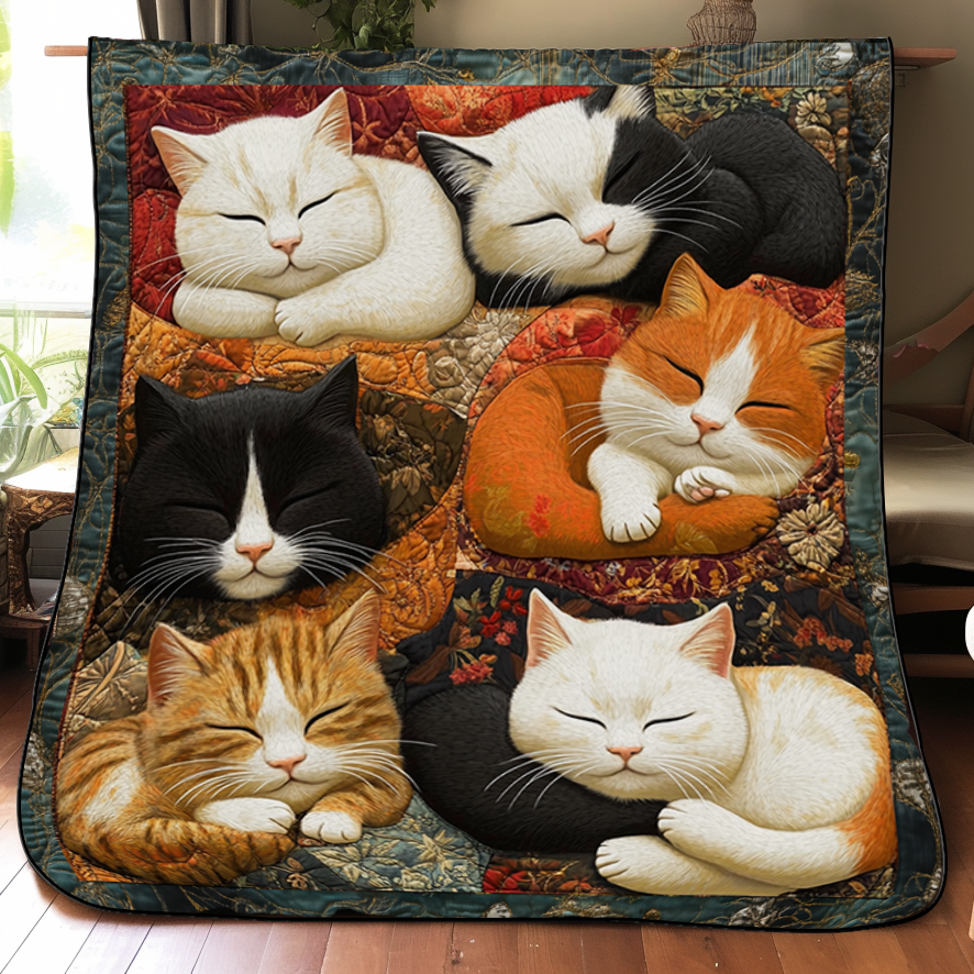 Adorable Cute Sleepy Cat Flower Quilted Blanket Cute Kitten Gift Ideas For Cat Owners