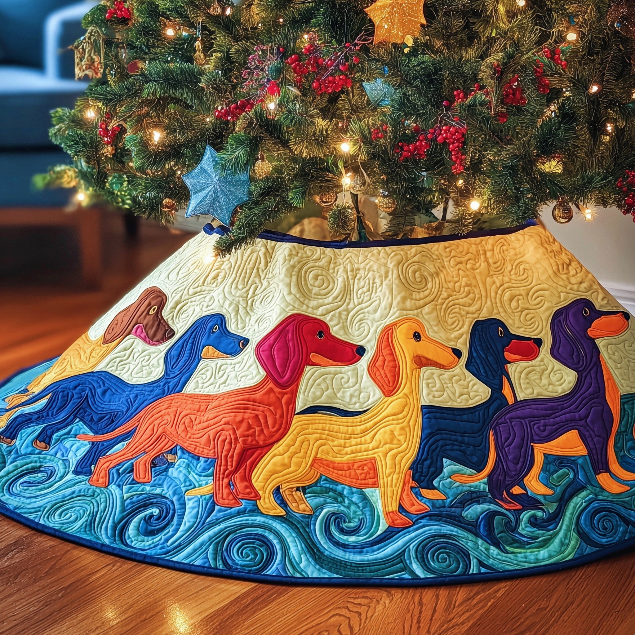 Adorable Dachshund Quilted Tree Skirt Adds Festive Charm To Your Living Room