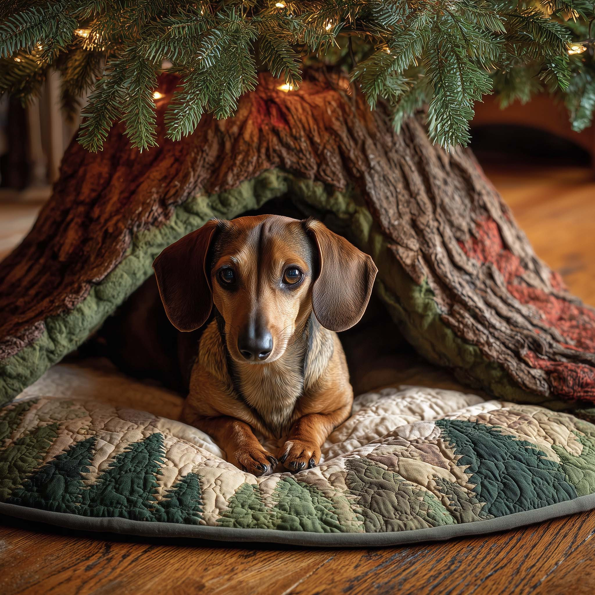 Adorable Dachshund Quilted Tree Skirt Holiday Home Decor Christmas Tree Skirt Dog Gifts For Xmas