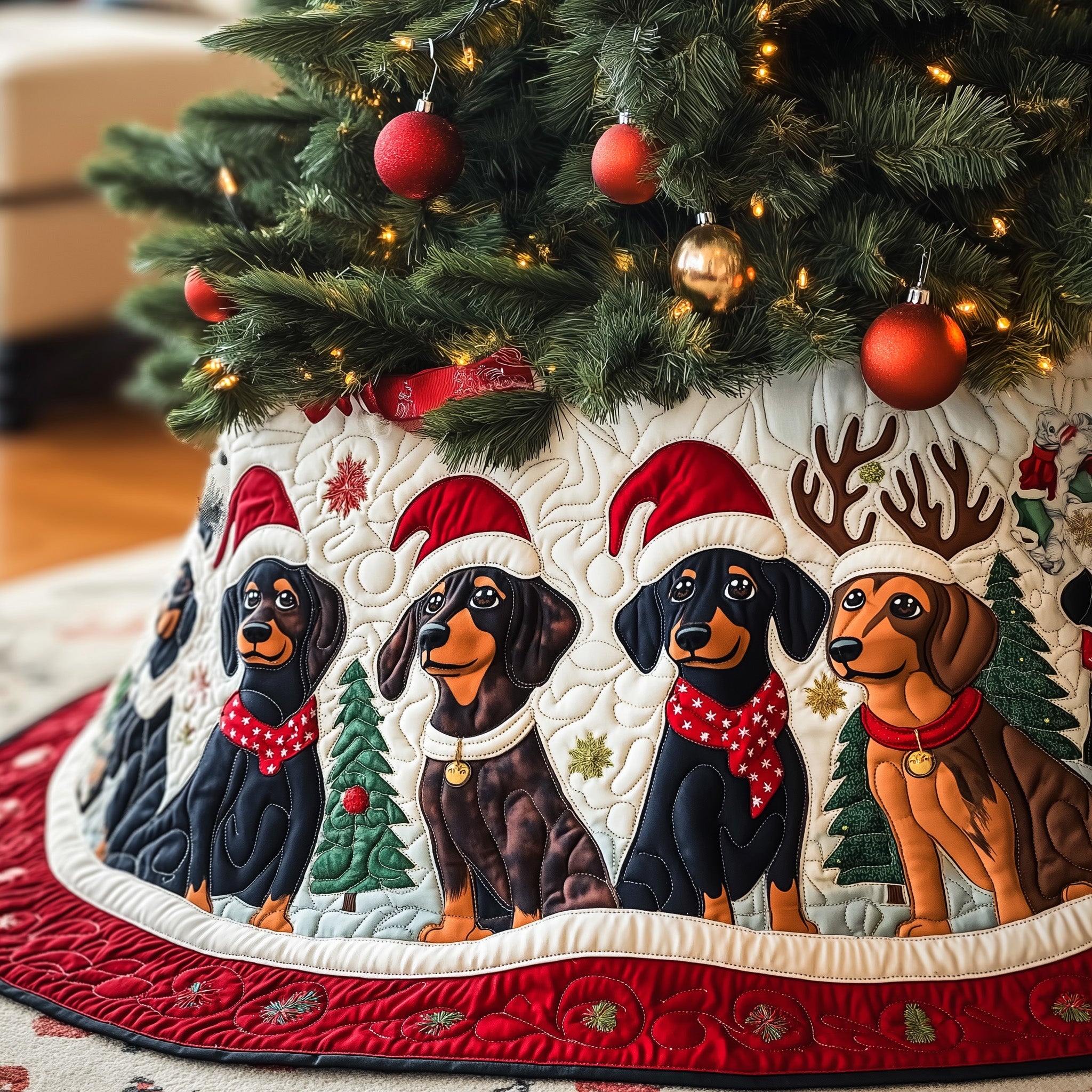 Adorable Dachshund Quilted Tree Skirt Holiday Season Merch