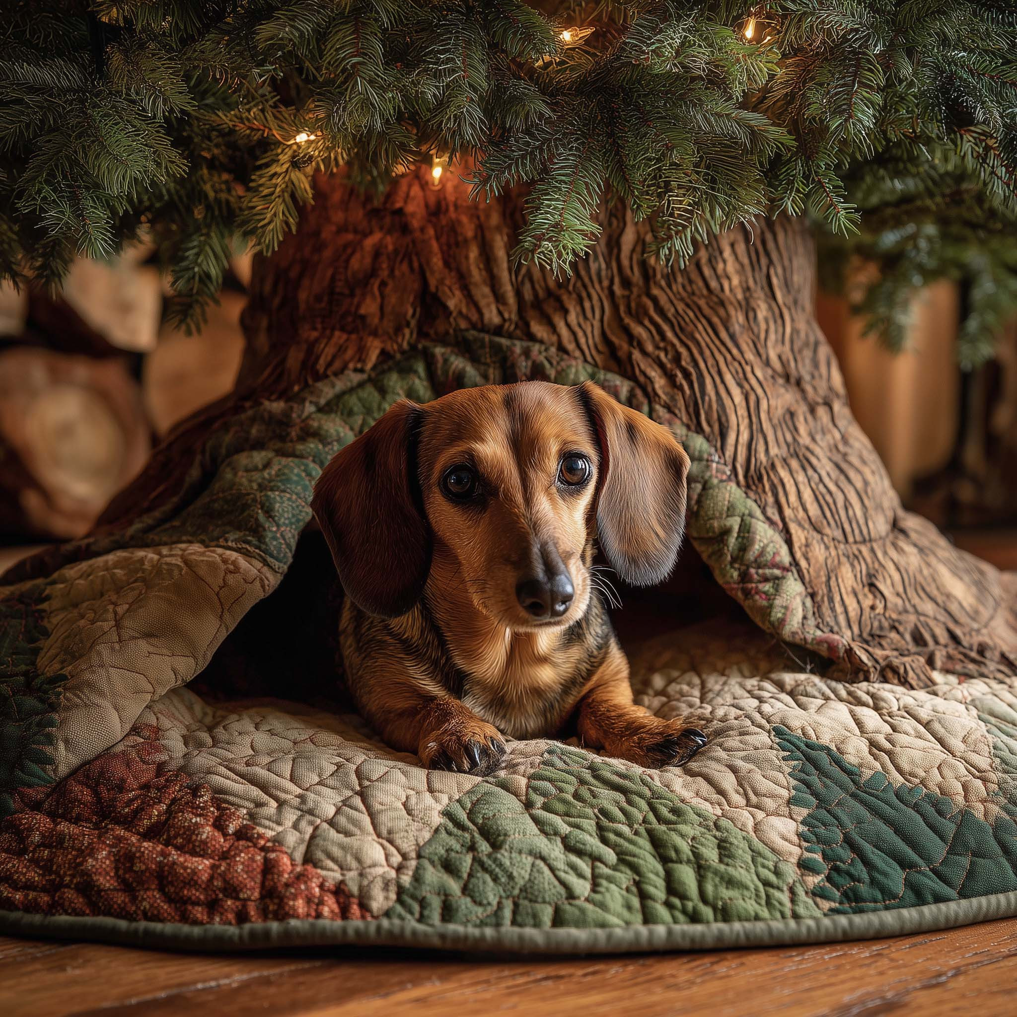 Adorable Dachshund Quilted Tree Skirt Winter Decor Christmas Tree Skirt Dog Christmas Gifts