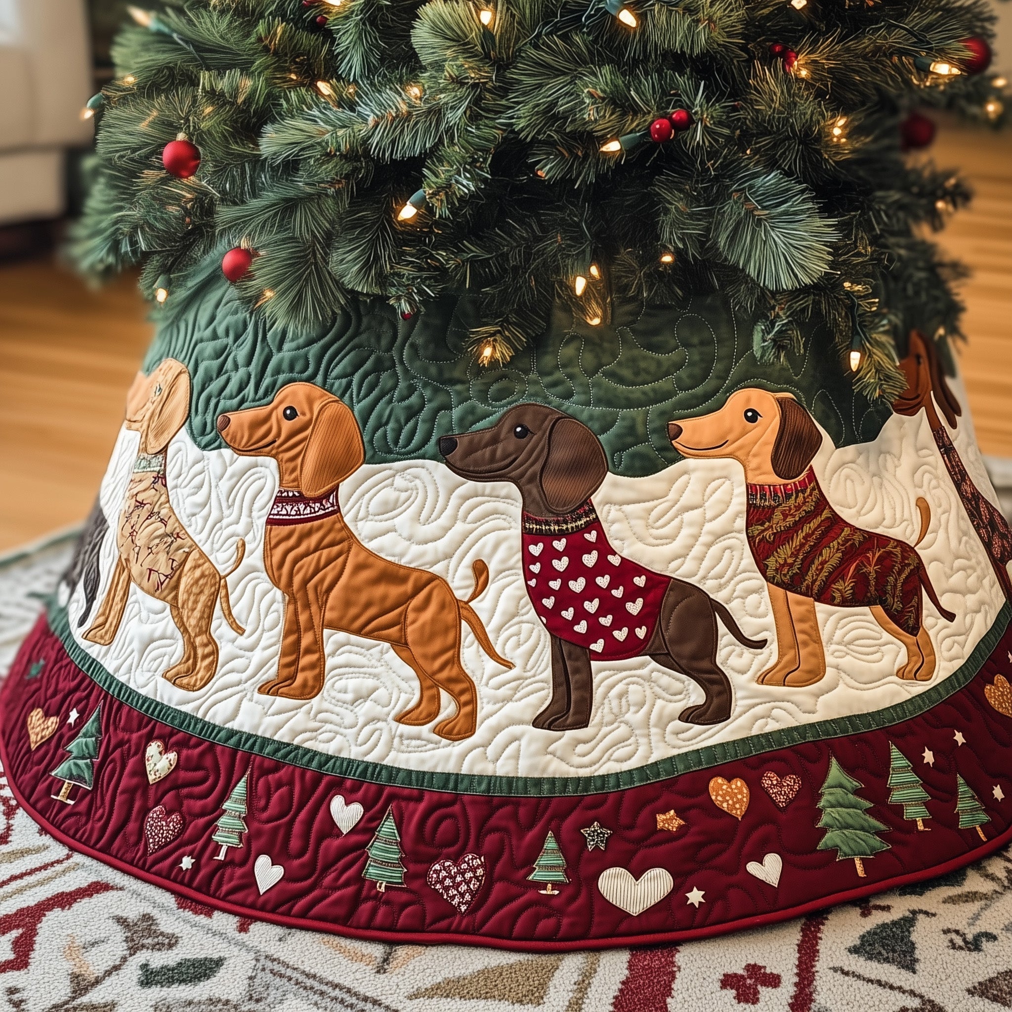 Adorable Dachshund Quilted Tree Skirt Winter Merch Essentials