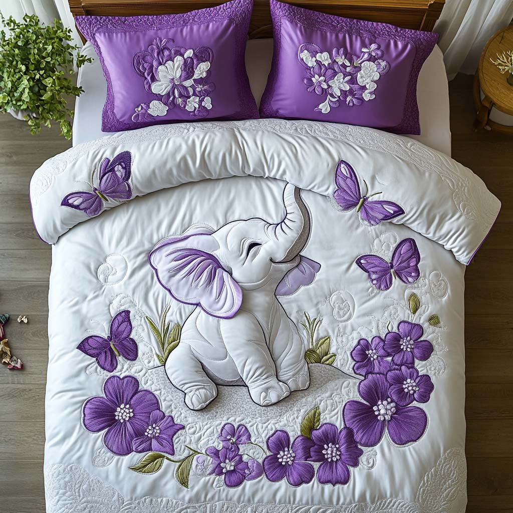 Adorable Elephant Joy Quilted Bedding Set Cozy Bedroom Decor Unique Elephant Presents