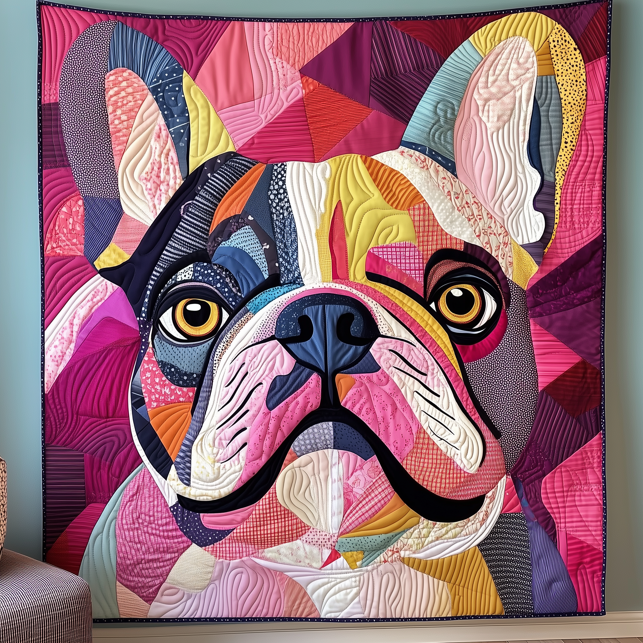 Adorable French Bulldog Motif Quilted Blanket Cute French Bulldog GiftsFor Friends